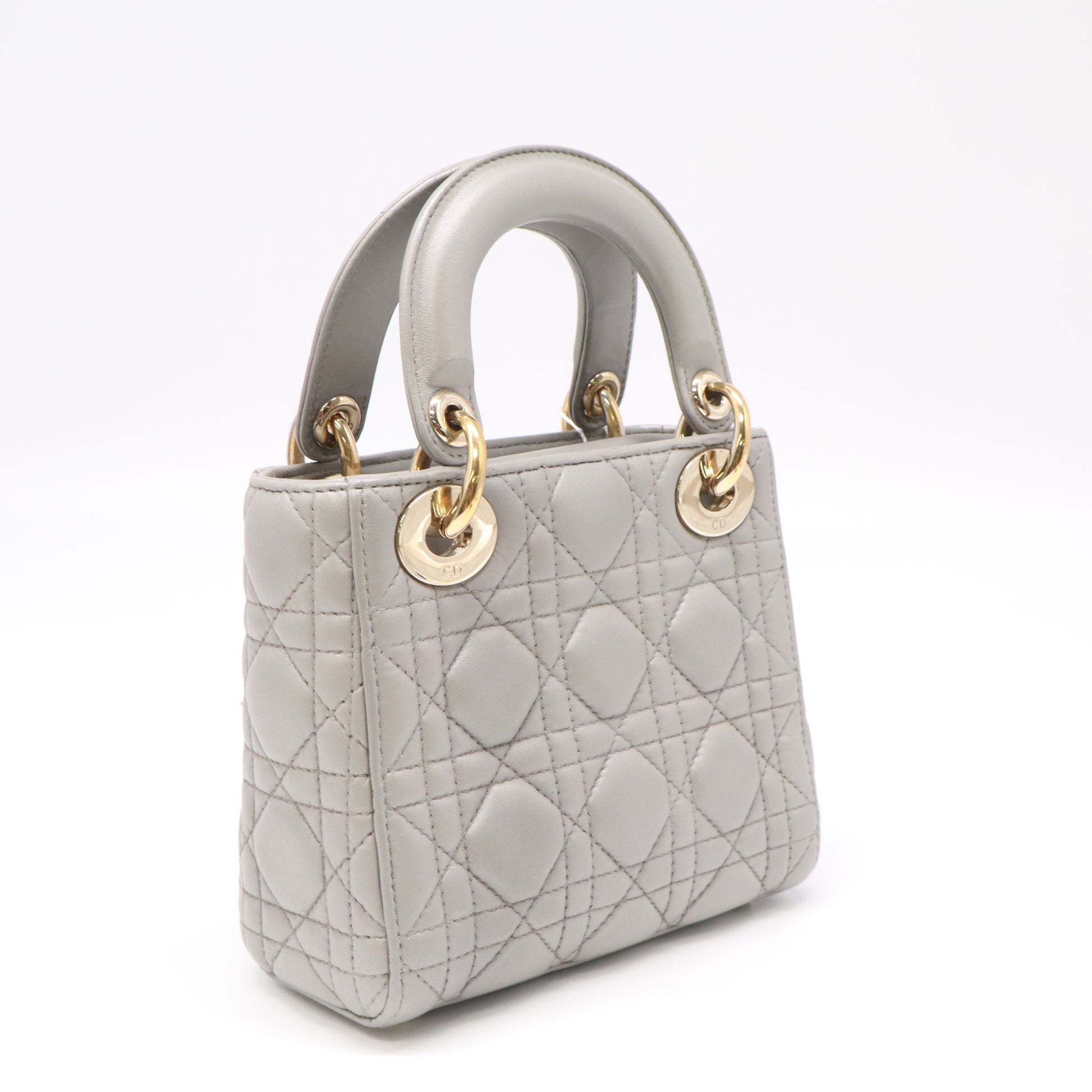Christian Dior Grey Cannage Quilted Lambskin Leather Mini Lady Dior Bag Twins LDJ4719