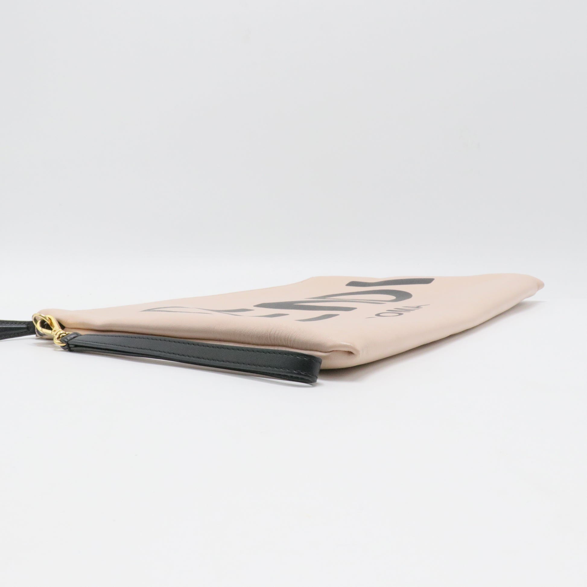 Logo Flat Wristlet Pouch Embossed Leather Large