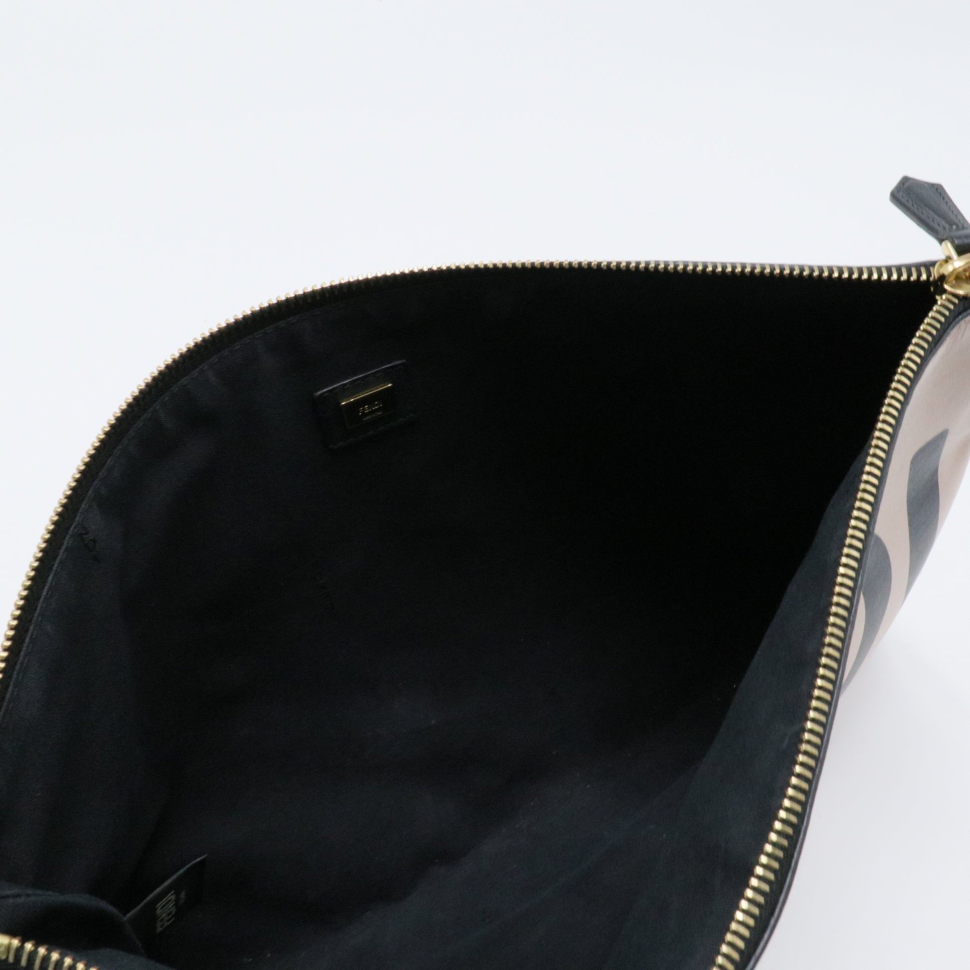 Logo Flat Wristlet Pouch Embossed Leather Large