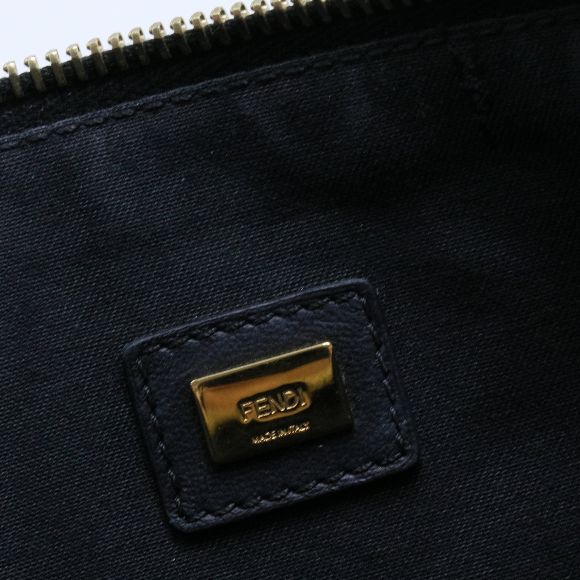 Logo Flat Wristlet Pouch Embossed Leather Large