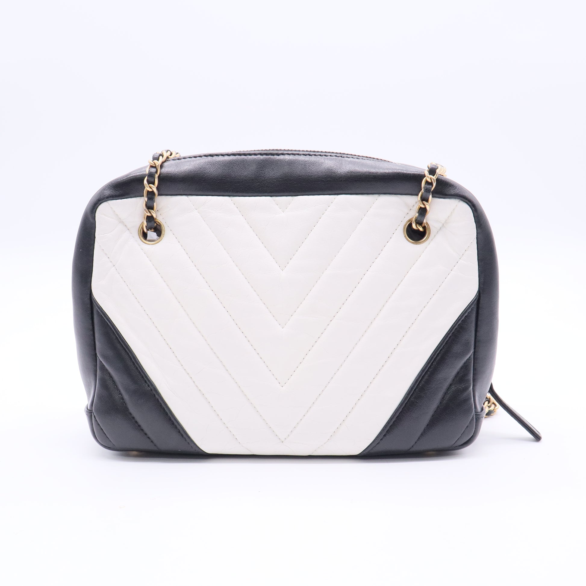 Chevron Camera Shoulder Bag Black Twins LDJ2474