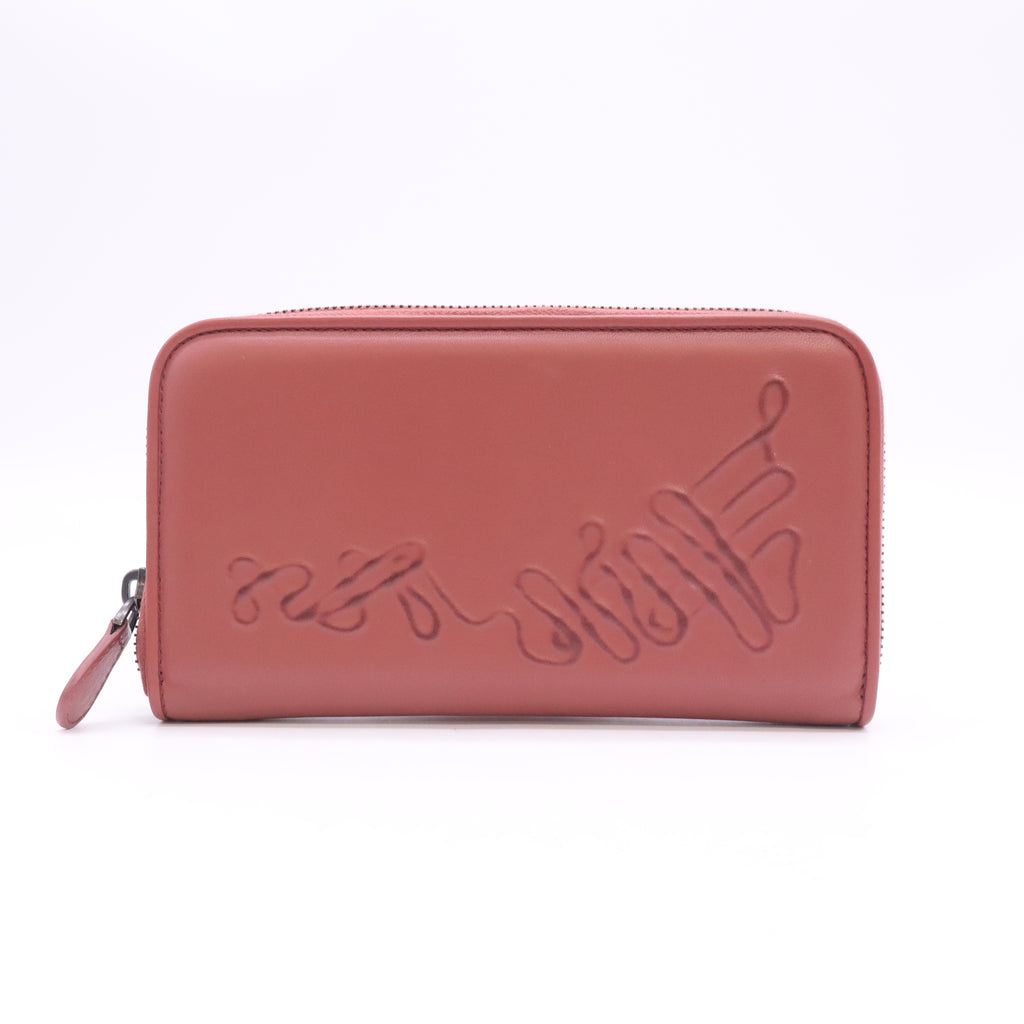 Bottega Veneta Lambskin Leather Embroidered Logo Zip-Around Wallet W23292
