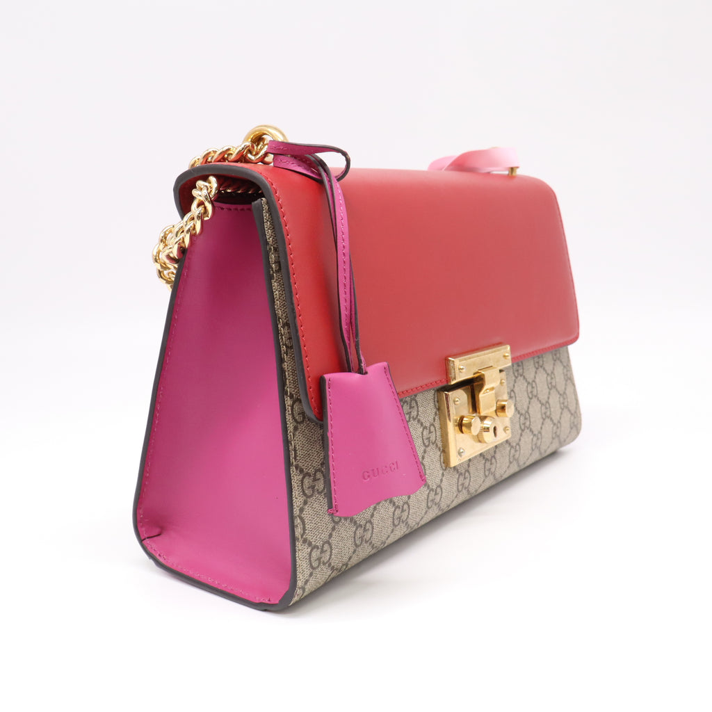 Gucci Red GG Supreme Coated Canvas Padlock Medium Shoulder Bag Twins LDJ4705