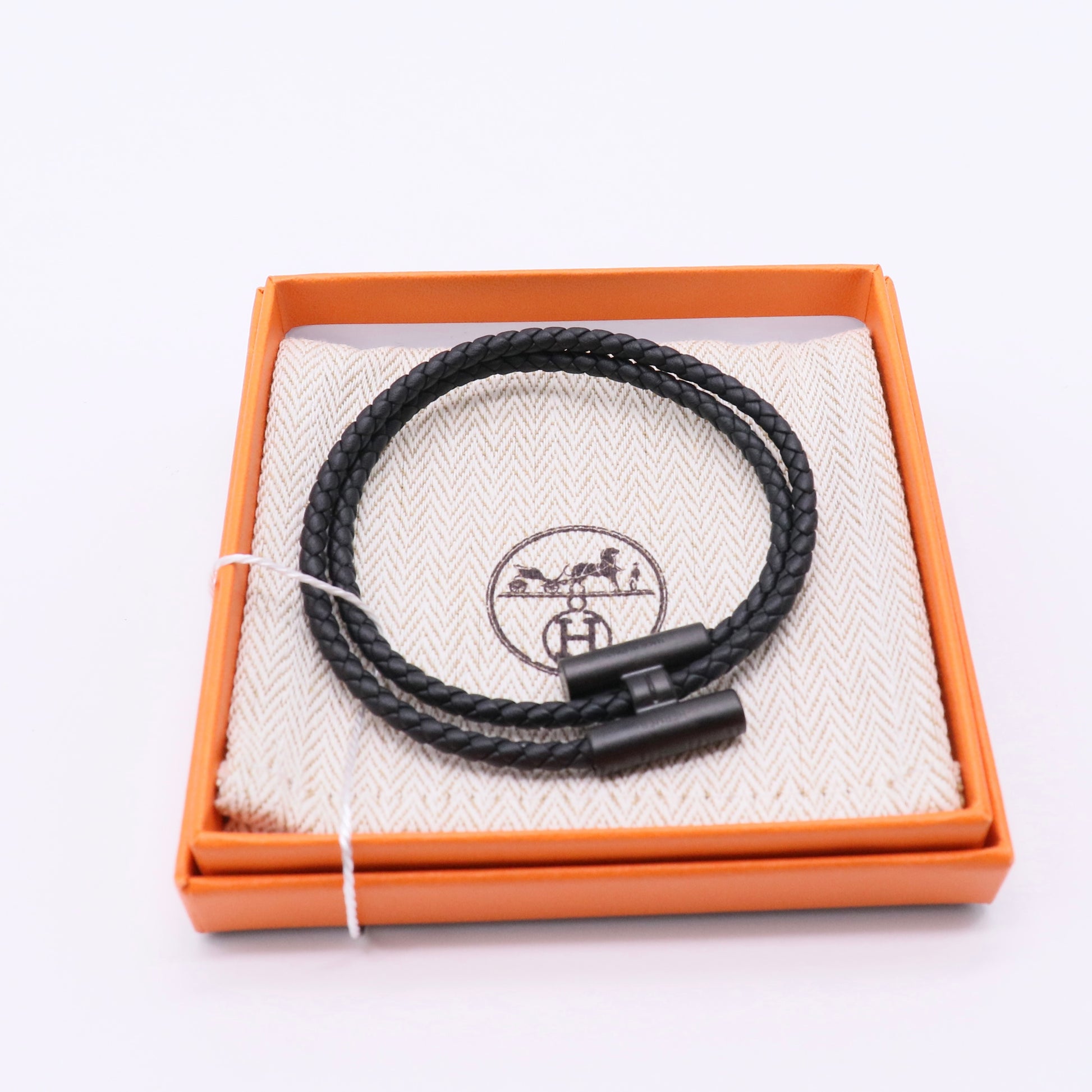 Ruthenium Plated Tournis Tresse Black Leather Bracelet Twins LDJ4708