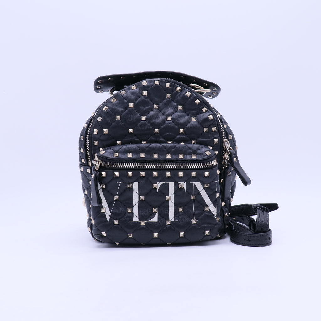 Lambskin VLTN Print Quilted Mini Rockstud Spike Backpack Black B20754