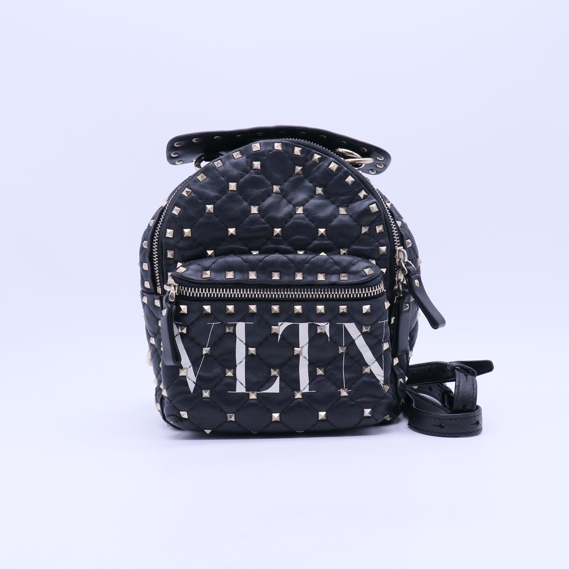 Lambskin VLTN Print Quilted Mini Rockstud Spike Backpack Black B20754