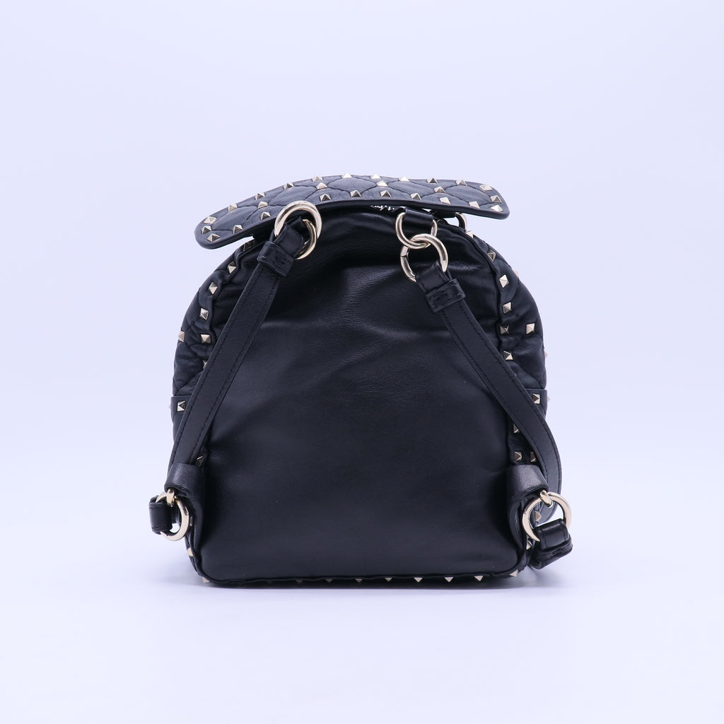 Lambskin VLTN Print Quilted Mini Rockstud Spike Backpack Black B20754