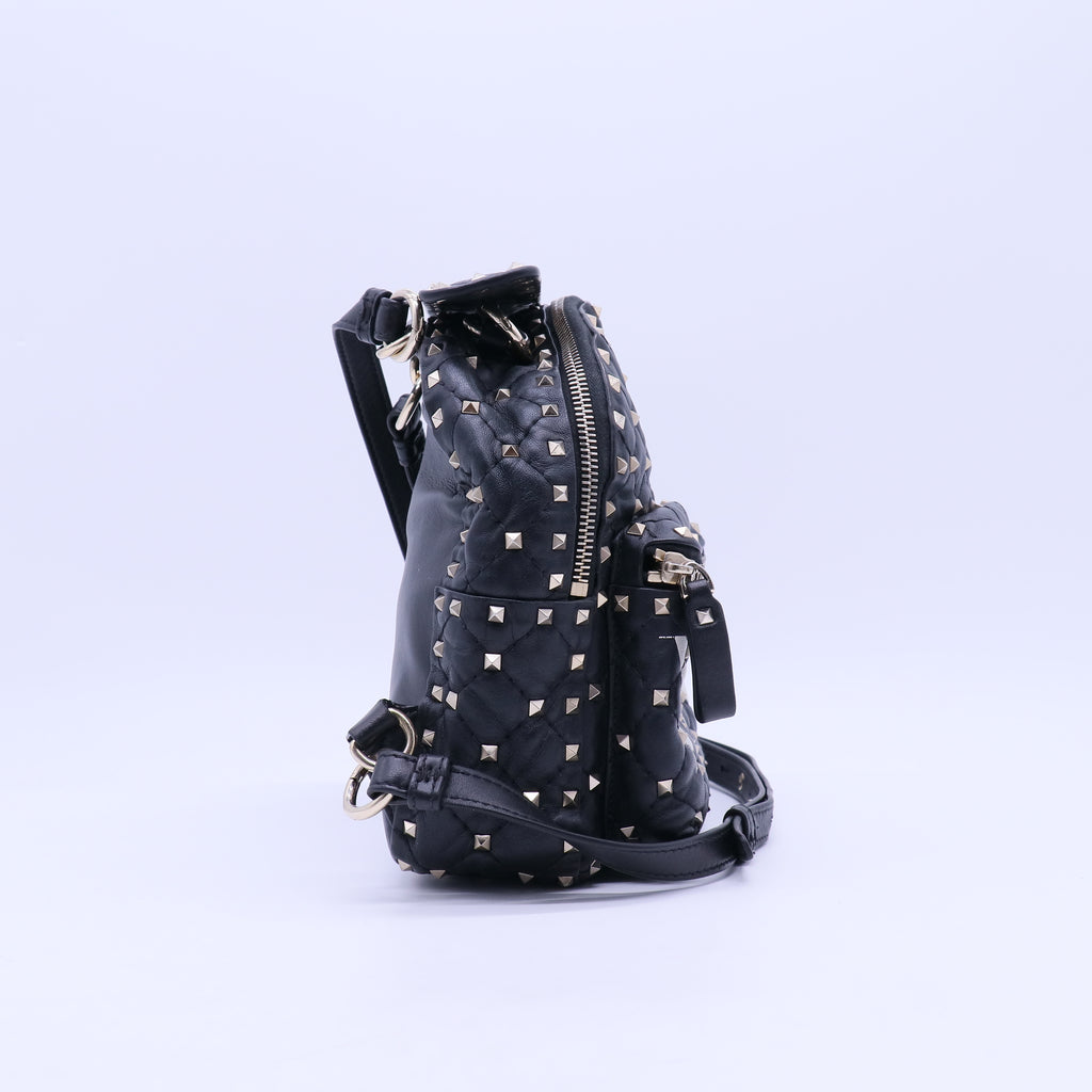 Lambskin VLTN Print Quilted Mini Rockstud Spike Backpack Black B20754