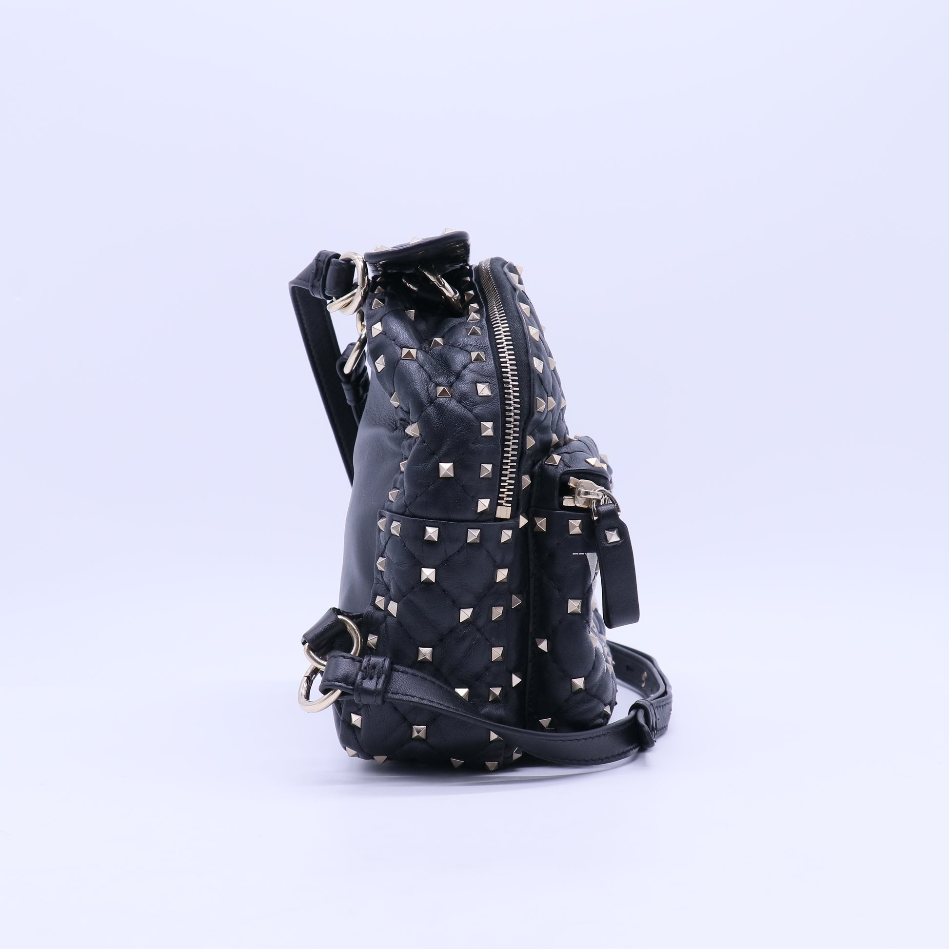 Lambskin VLTN Print Quilted Mini Rockstud Spike Backpack Black B20754