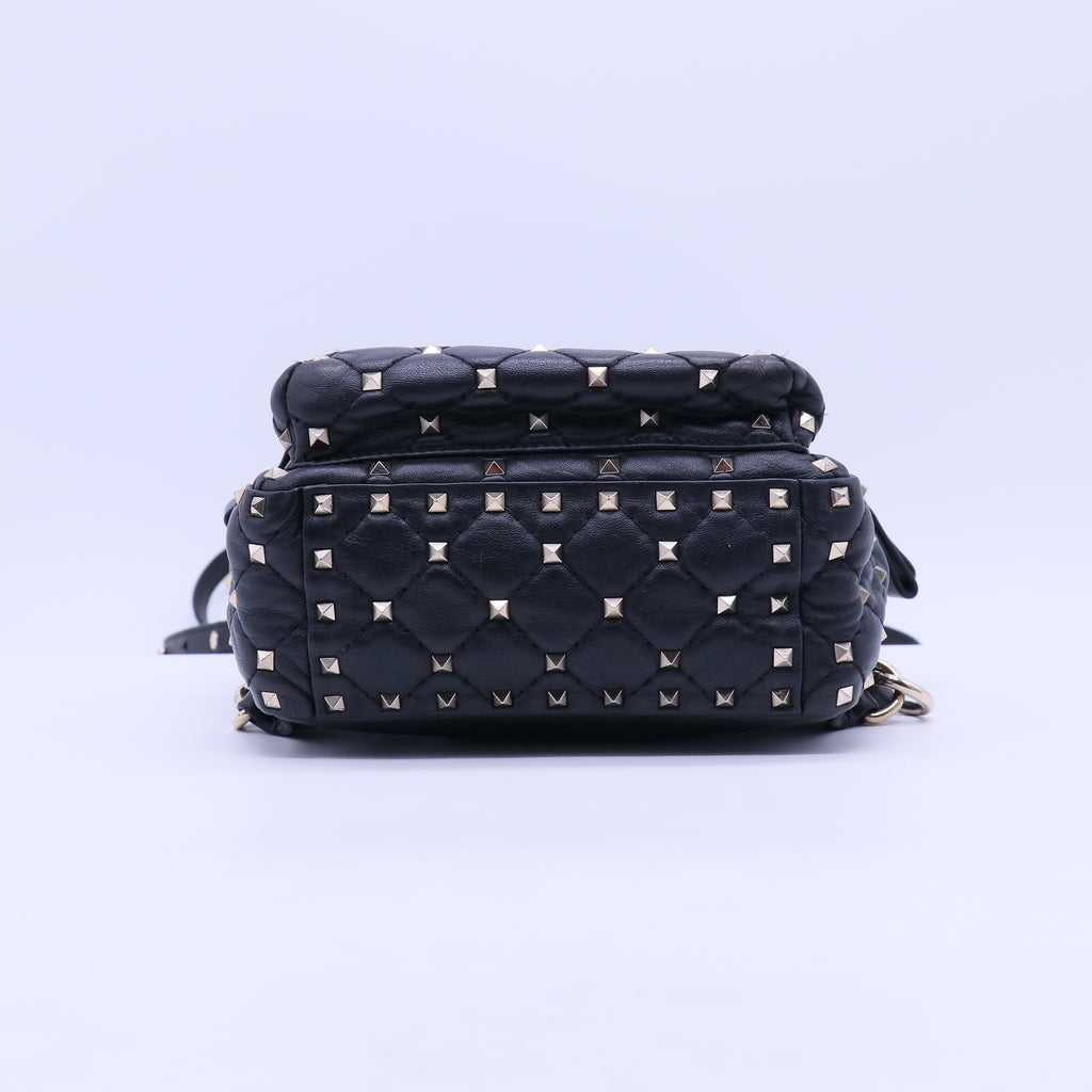 Lambskin VLTN Print Quilted Mini Rockstud Spike Backpack Black B20754