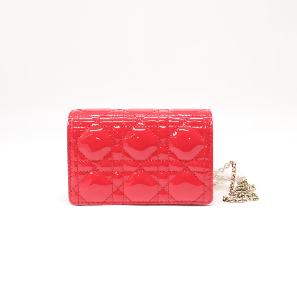 Christian Dior Red Patent Leather Lady Dior Card Holder Small Pouch Twins LDJ4786