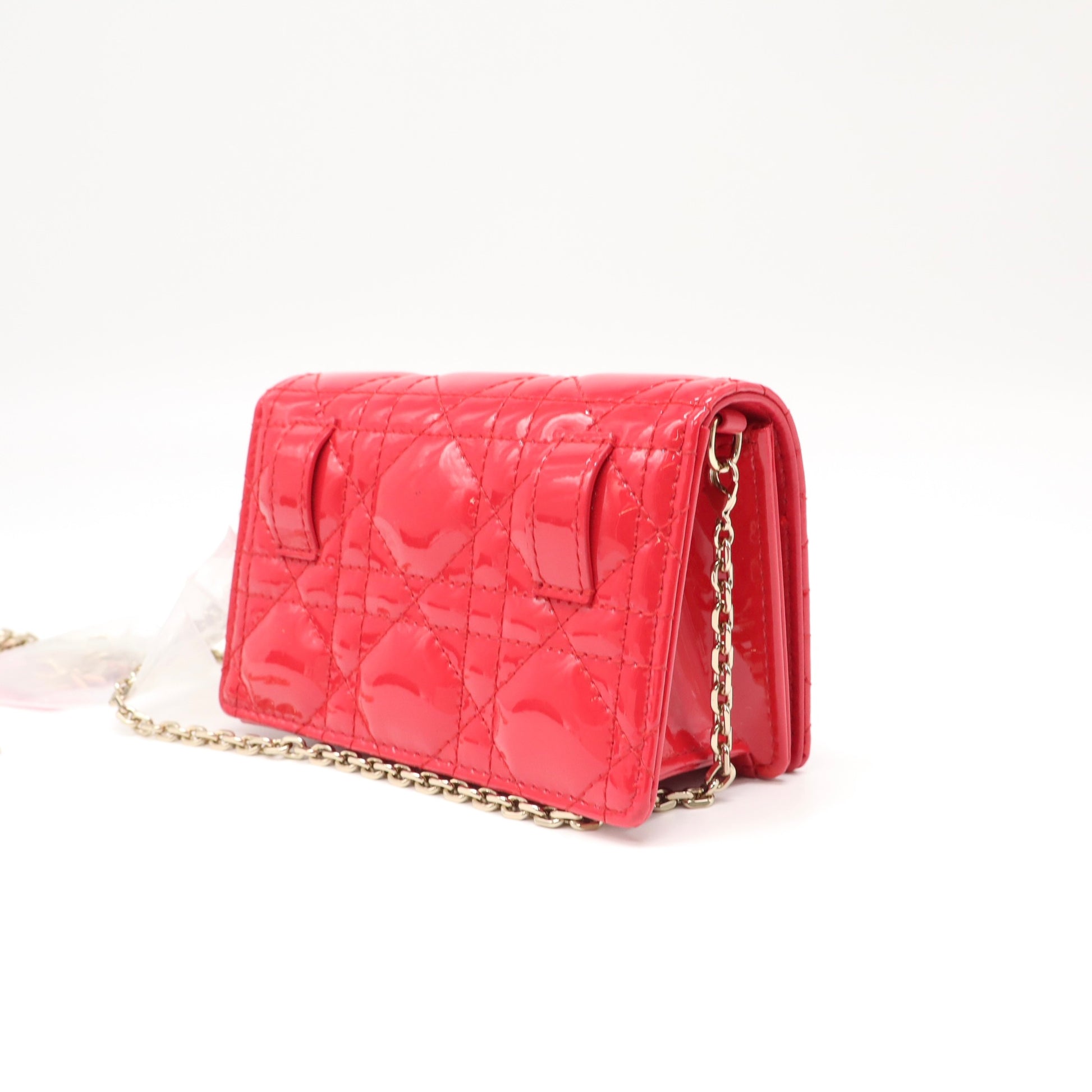Christian Dior Red Patent Leather Lady Dior Card Holder Small Pouch Twins LDJ4786