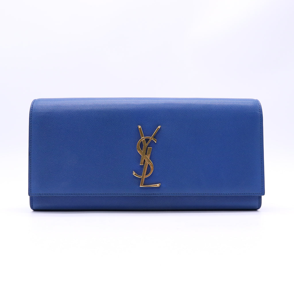 Yves Saint Laurent Blue Pebbled Leather Cassandre Clutch Bag Twins LDJ4720
