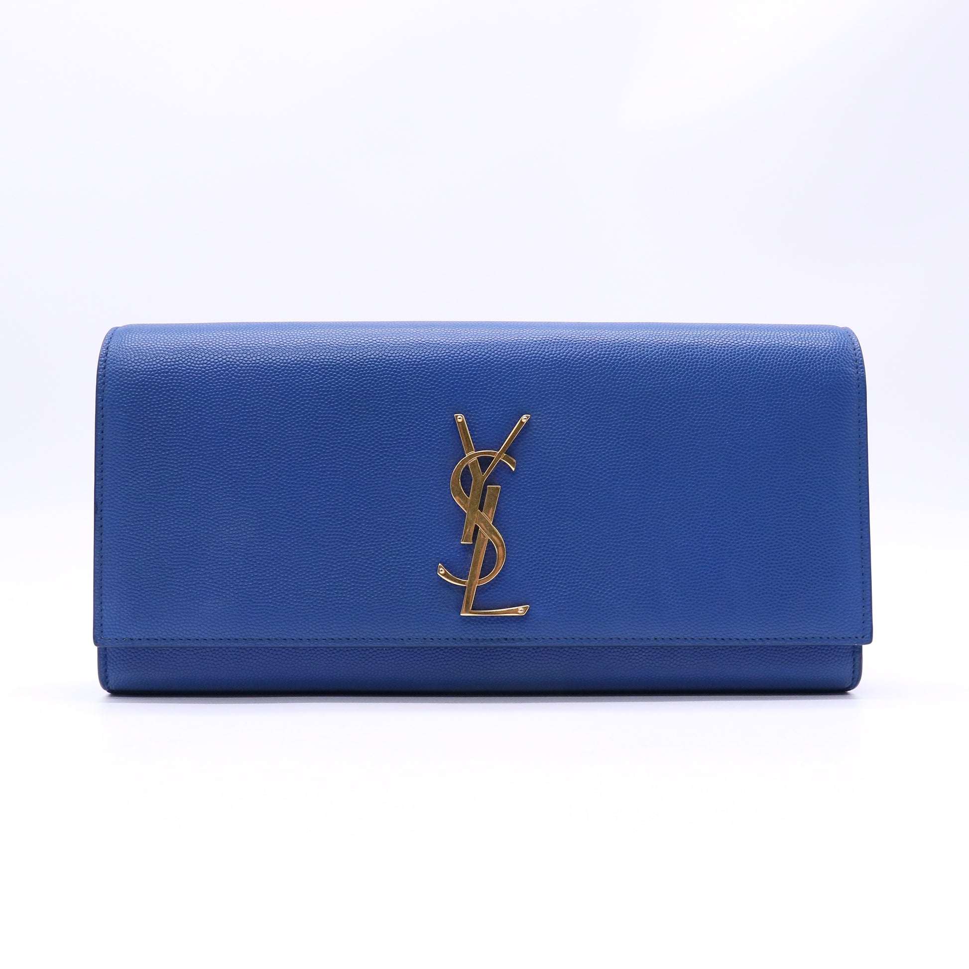Yves Saint Laurent Blue Pebbled Leather Cassandre Clutch Bag Twins LDJ4720
