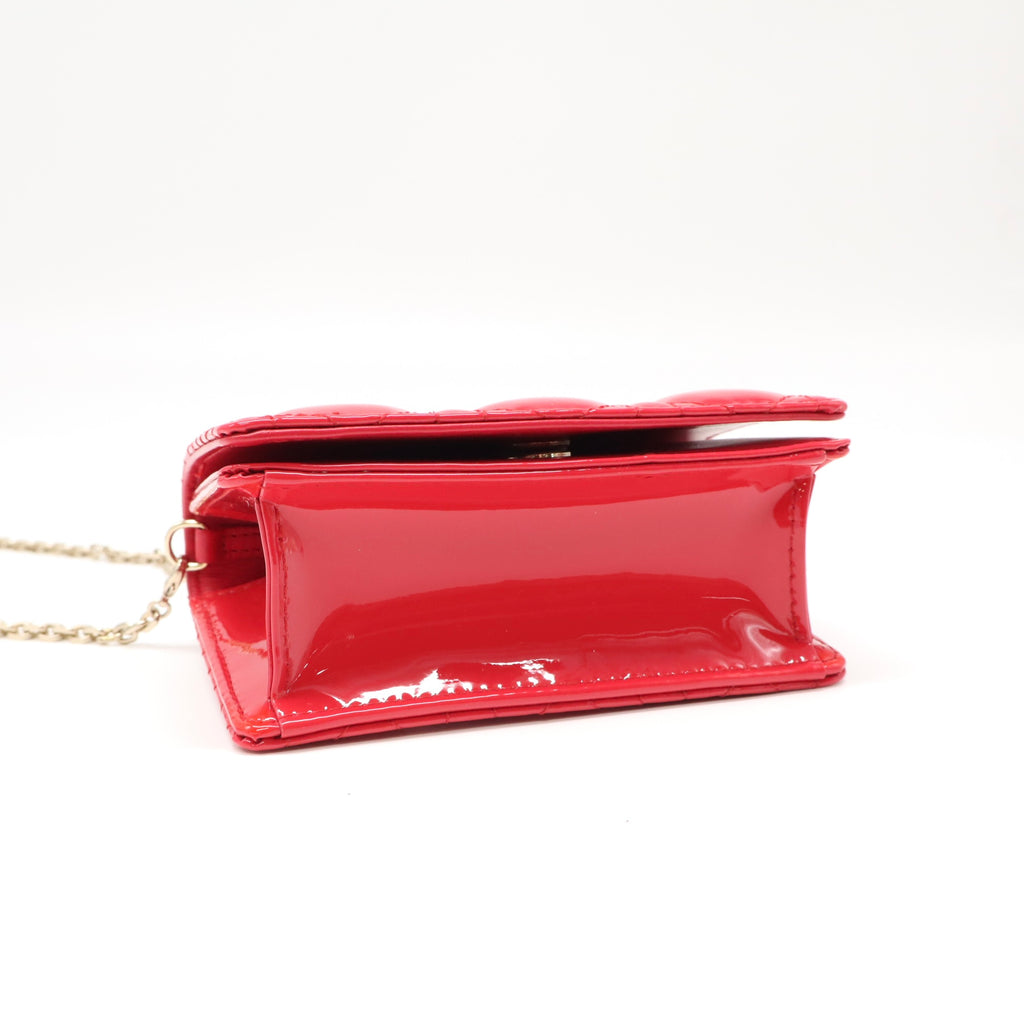 Christian Dior Red Patent Leather Lady Dior Card Holder Small Pouch Twins LDJ4786