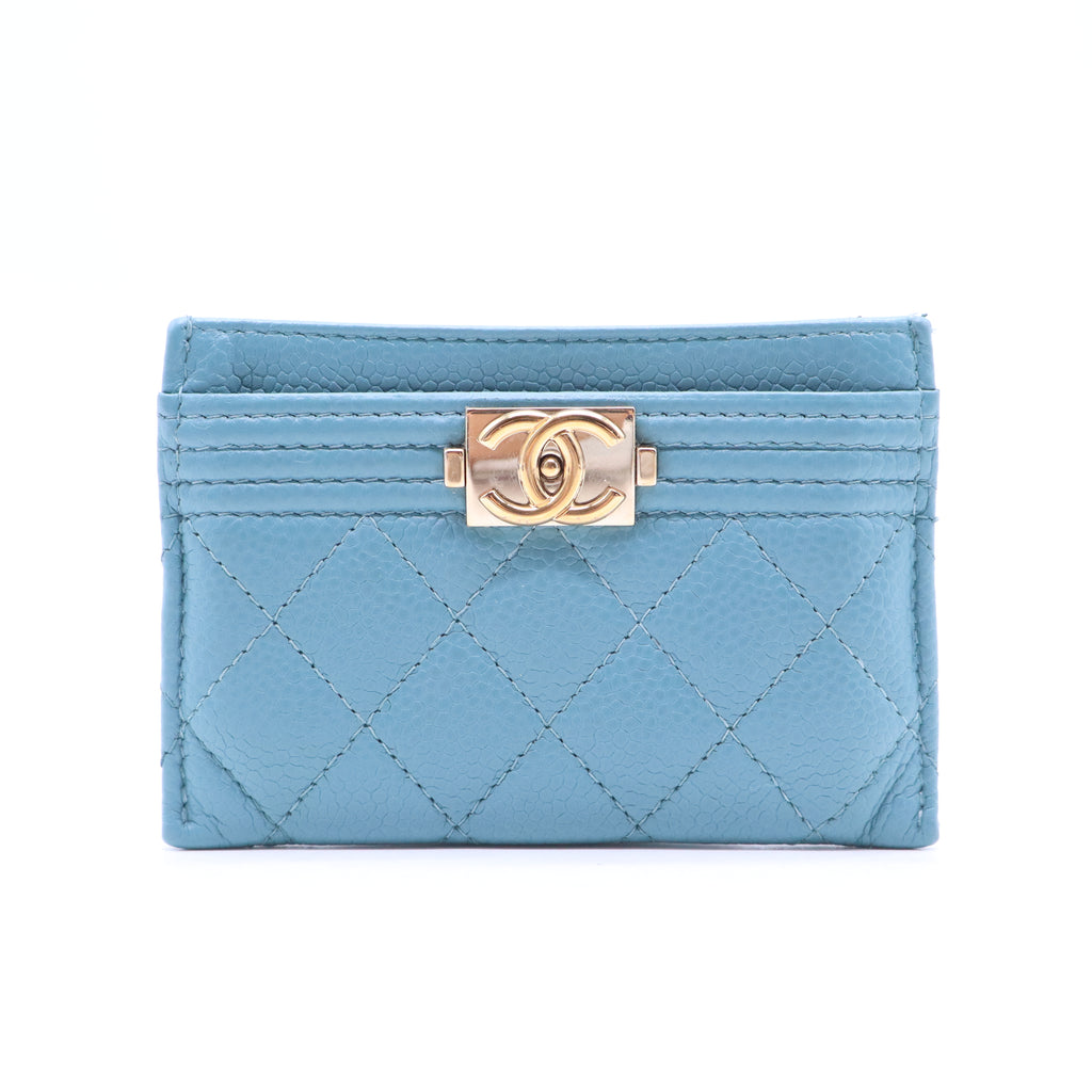 Chanel Light Blue Quilted Grained Calfskin Leather Boy Card Holder W21022