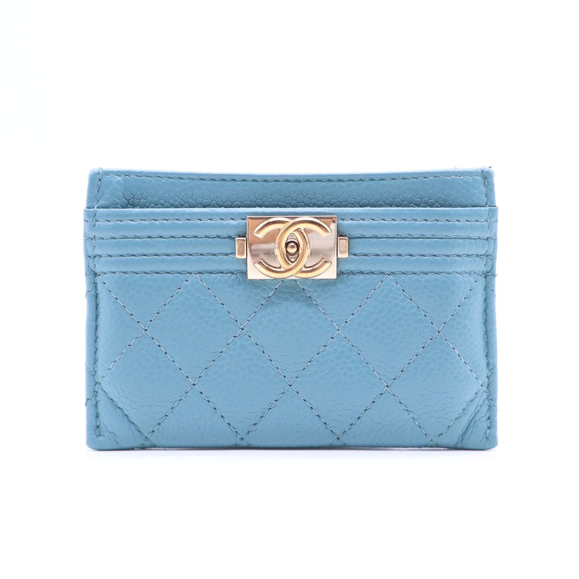 Chanel Light Blue Quilted Grained Calfskin Leather Boy Card Holder W21022