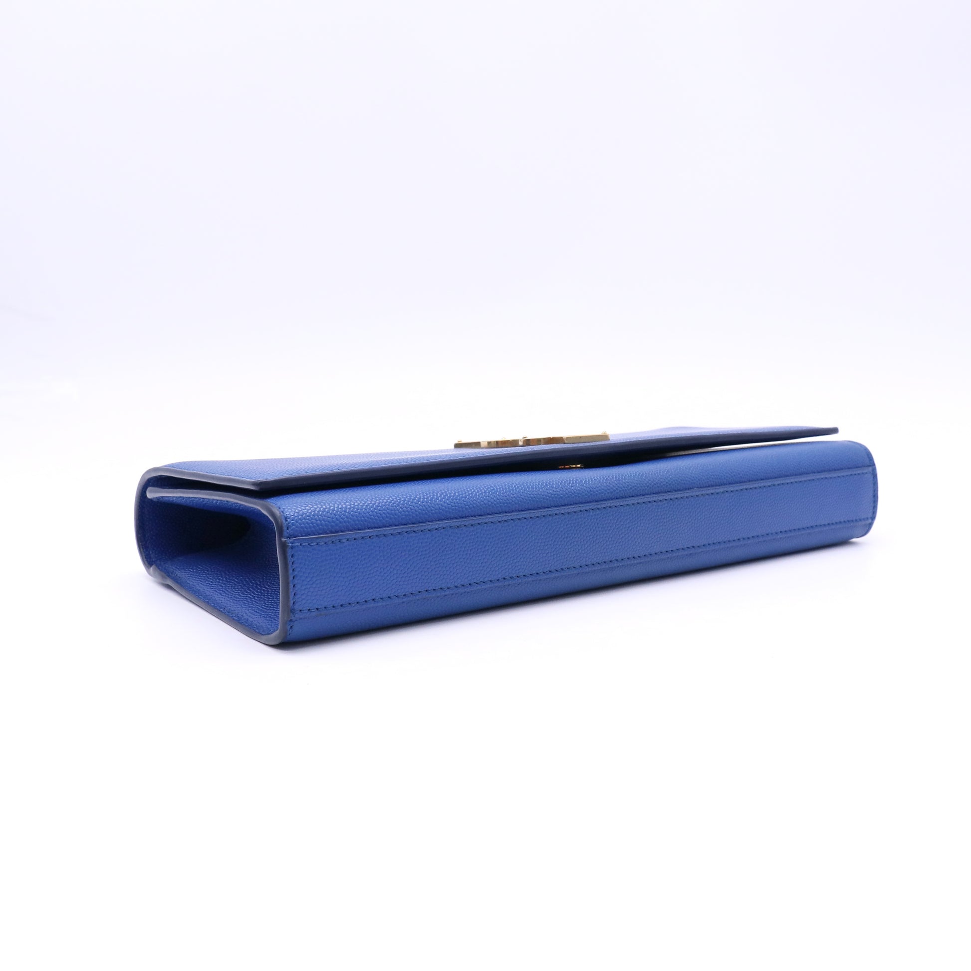 Yves Saint Laurent Blue Pebbled Leather Cassandre Clutch Bag Twins LDJ4720