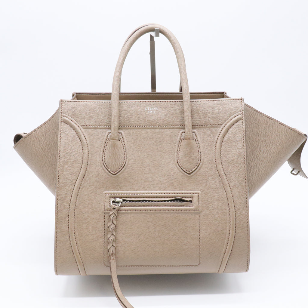 Taupe Pebbled Leather Medium Phantom Luggage Tote Bag twins