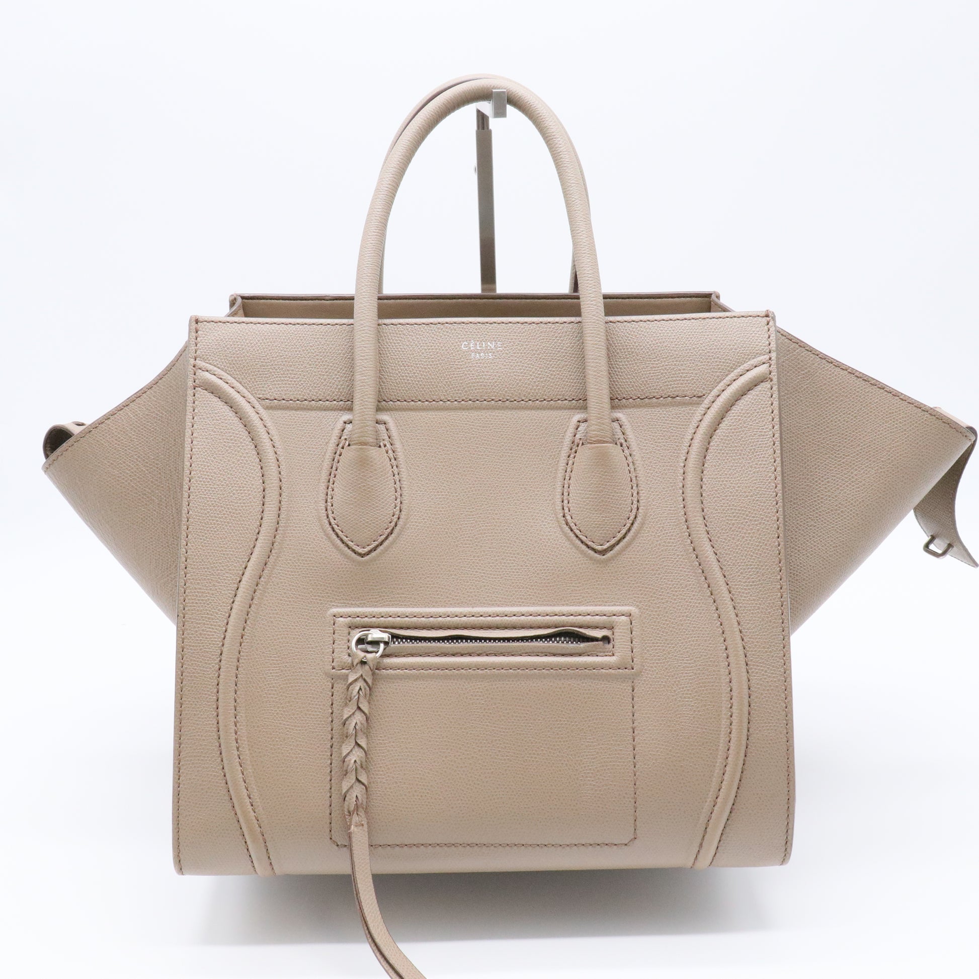 Taupe Pebbled Leather Medium Phantom Luggage Tote Bag twins