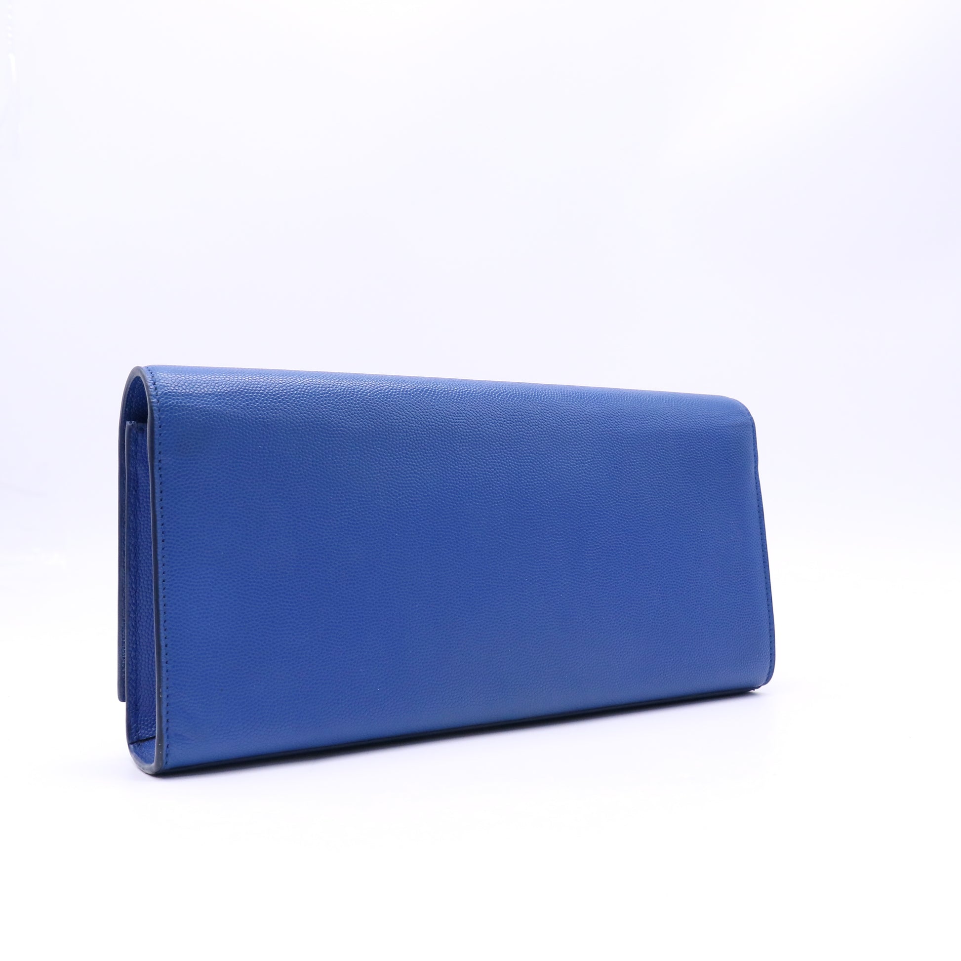 Yves Saint Laurent Blue Pebbled Leather Cassandre Clutch Bag Twins LDJ4720