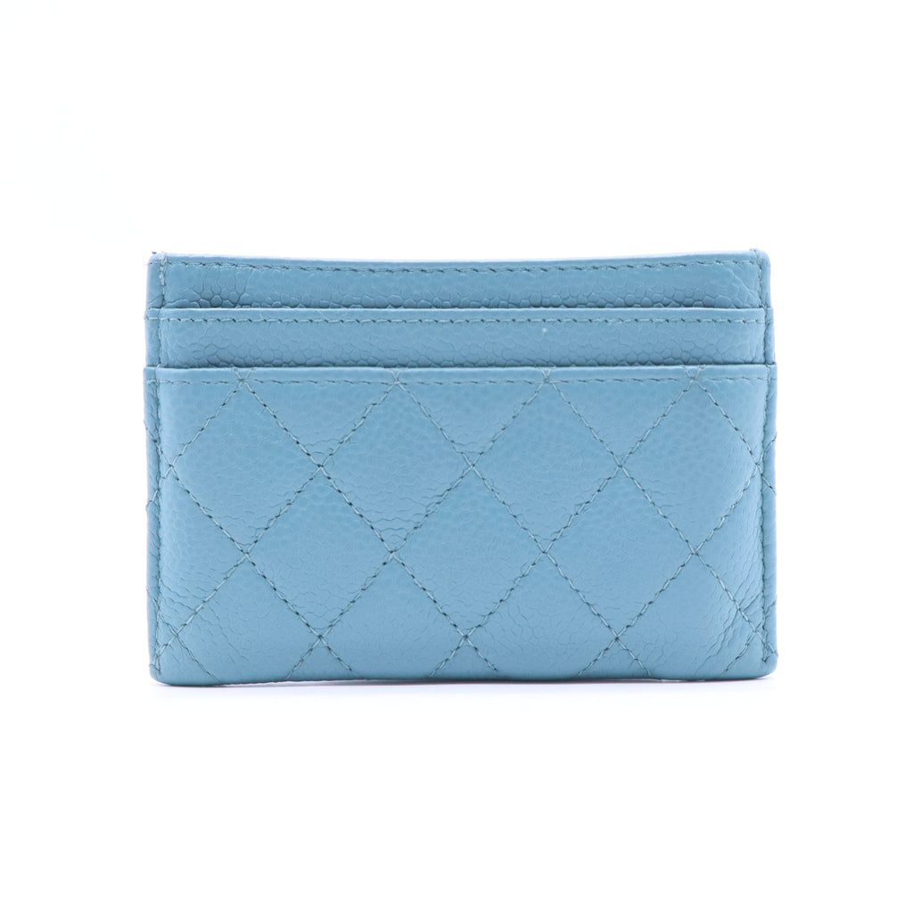 Chanel Light Blue Quilted Grained Calfskin Leather Boy Card Holder W21022
