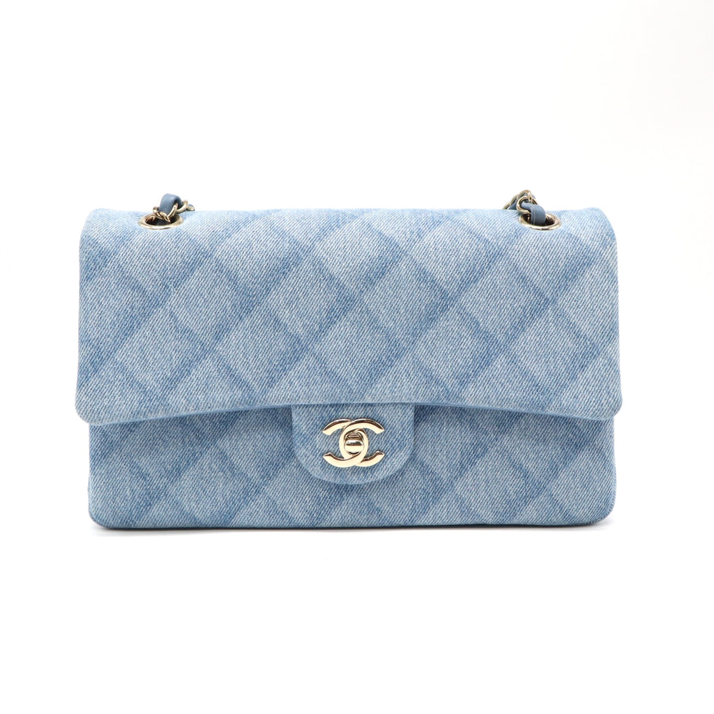 Chanel Printed Denim Quilted Small Double Flap Light Blue Twins LDJ4779