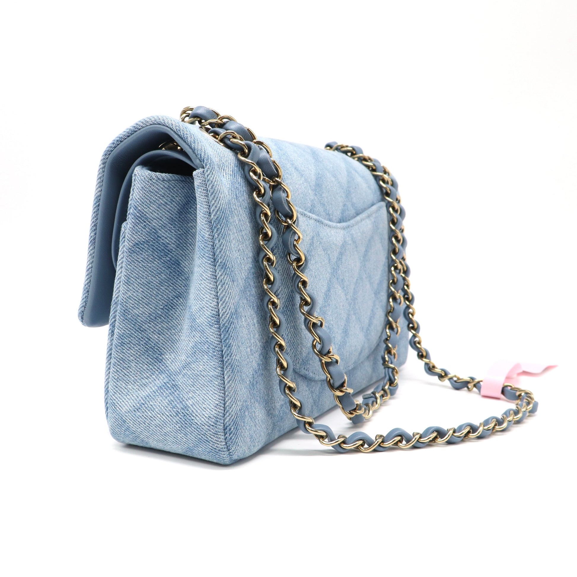 Chanel Printed Denim Quilted Small Double Flap Light Blue Twins LDJ4779