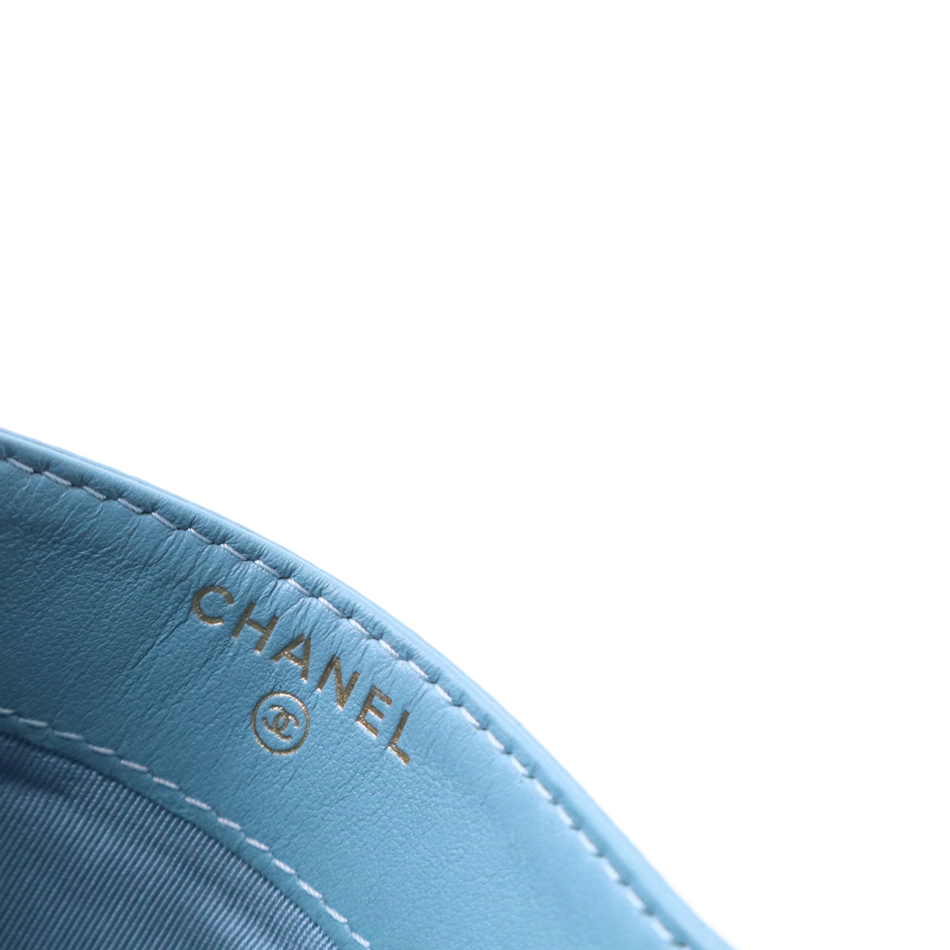 Chanel Light Blue Quilted Grained Calfskin Leather Boy Card Holder W21022
