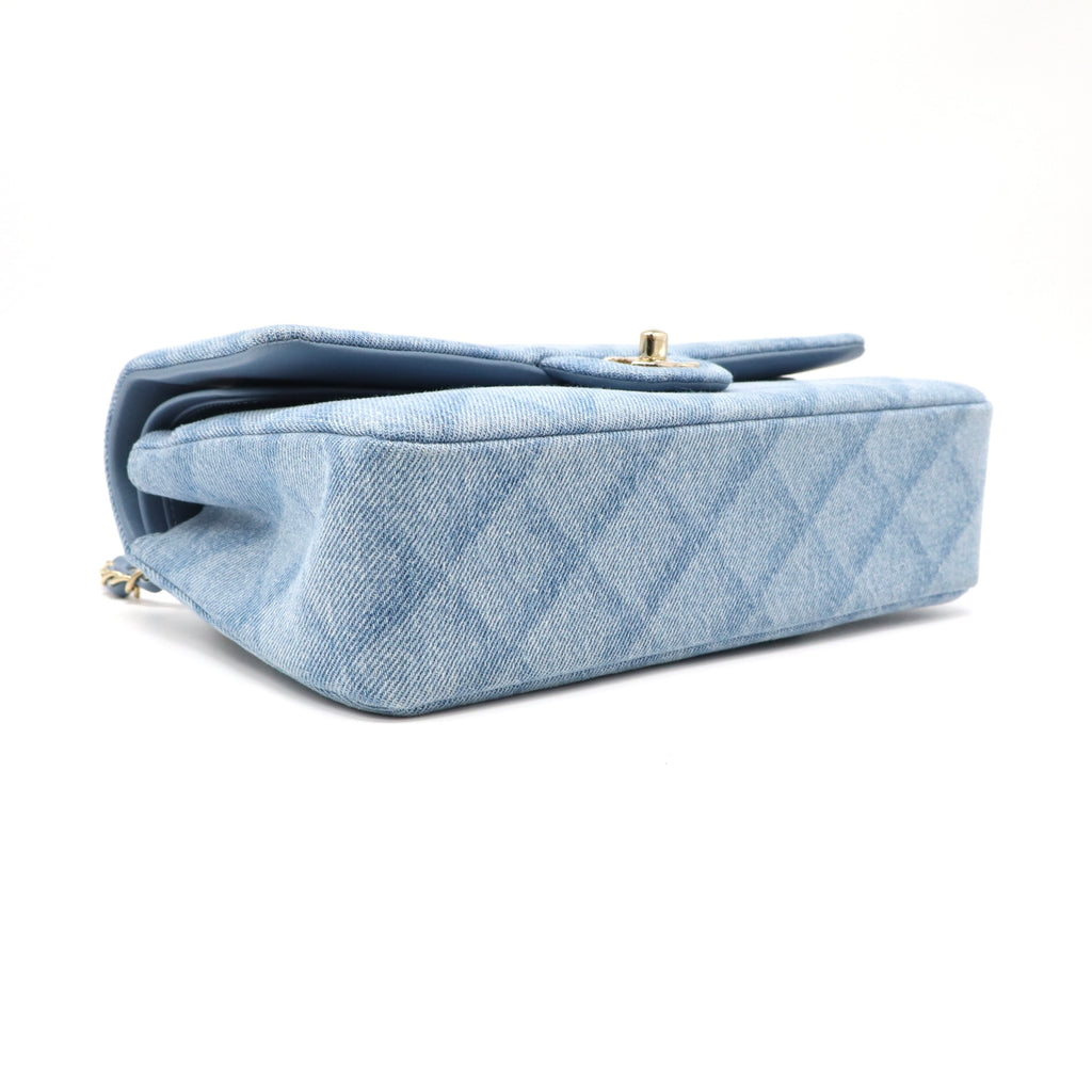 Chanel Printed Denim Quilted Small Double Flap Light Blue Twins LDJ4779