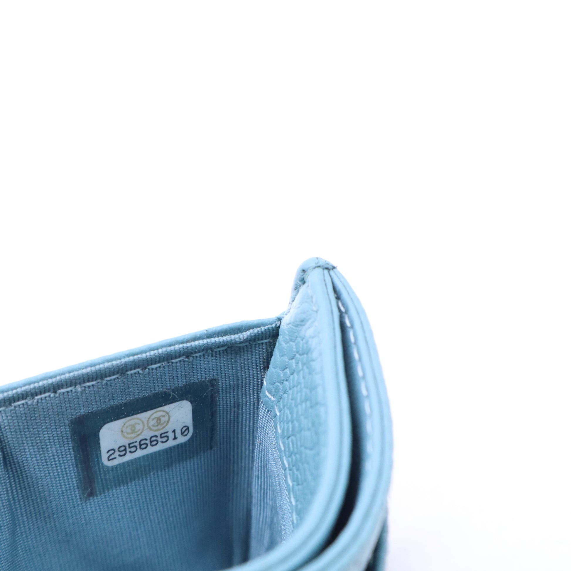 Chanel Light Blue Quilted Grained Calfskin Leather Boy Card Holder W21022