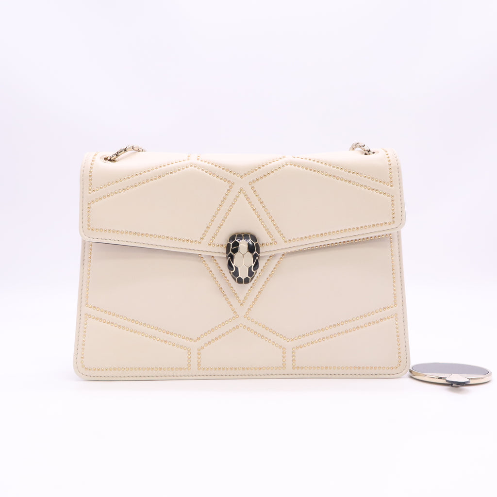Quilted Nappa Smooth Calfskin Serpenti Forever Diamond Blast Shoulder Bag Ivory B24242
