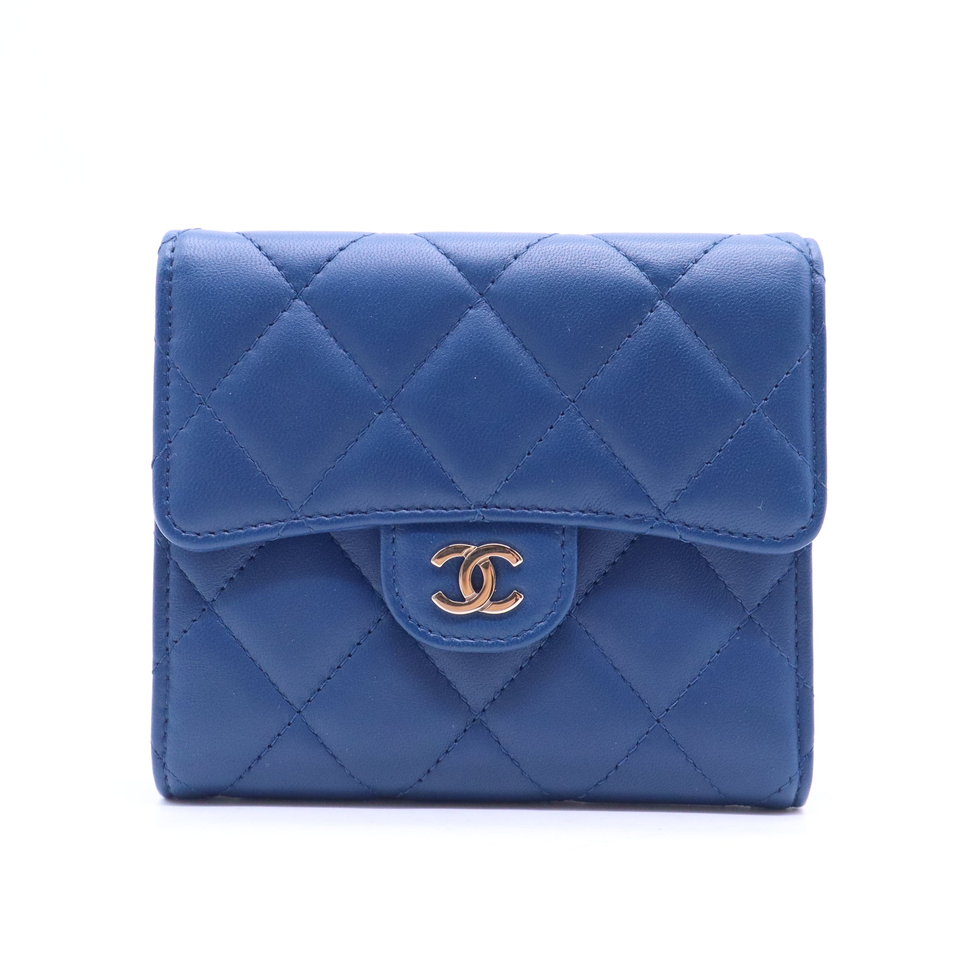 Chanel Lambskin Quilted Compact Flap Wallet Royal Blue W21136