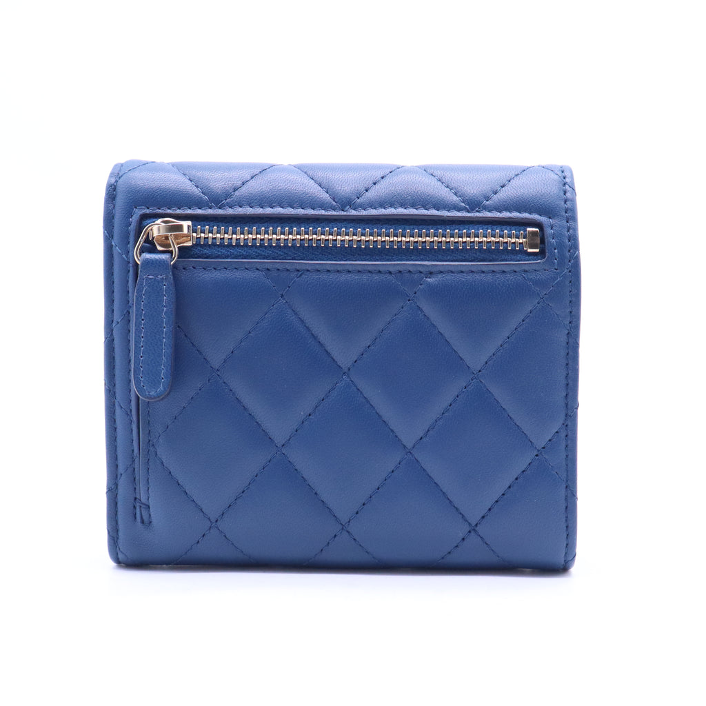 Chanel Lambskin Quilted Compact Flap Wallet Royal Blue W21136