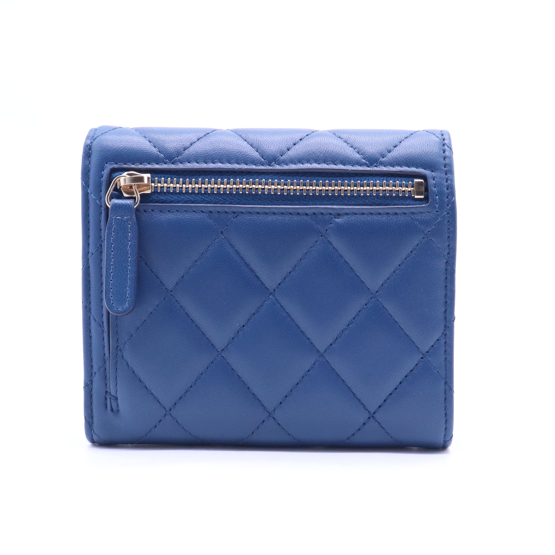 Chanel Lambskin Quilted Compact Flap Wallet Royal Blue W21136
