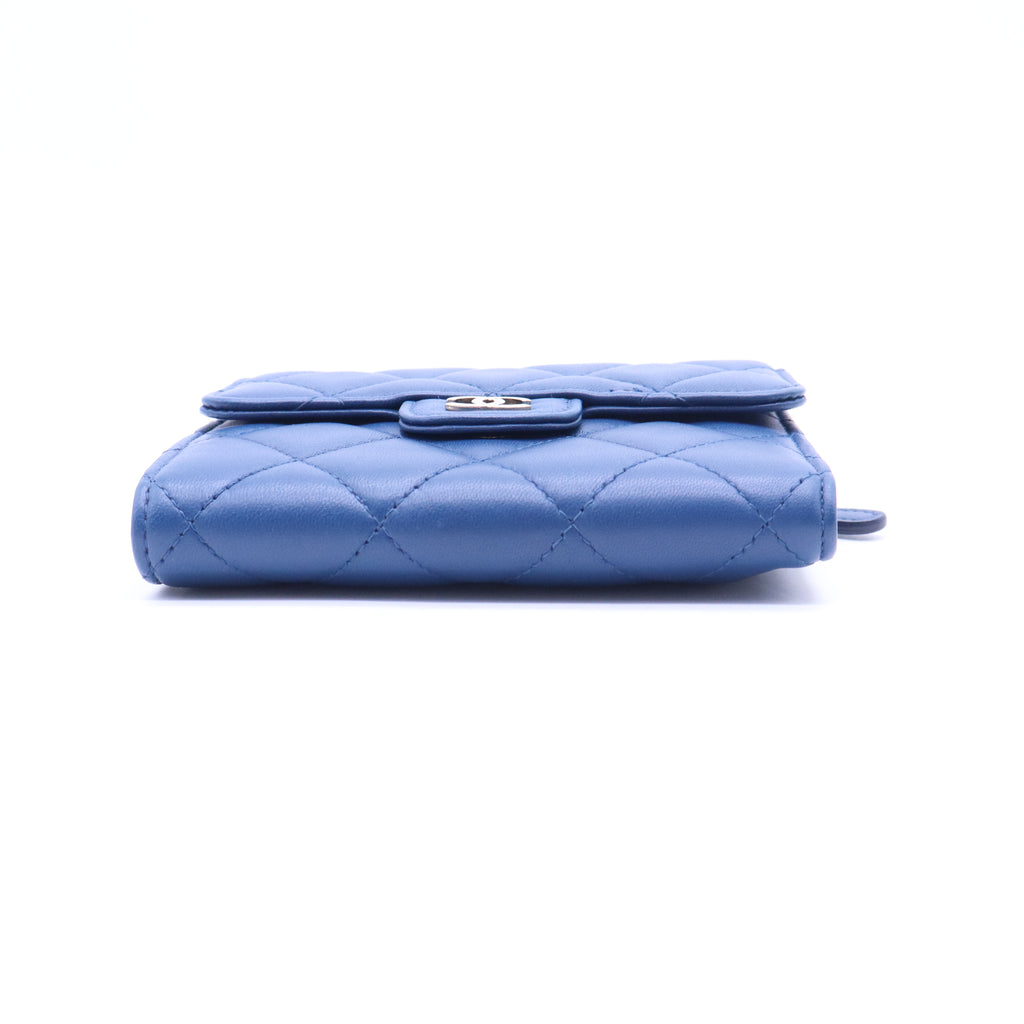 Chanel Lambskin Quilted Compact Flap Wallet Royal Blue W21136