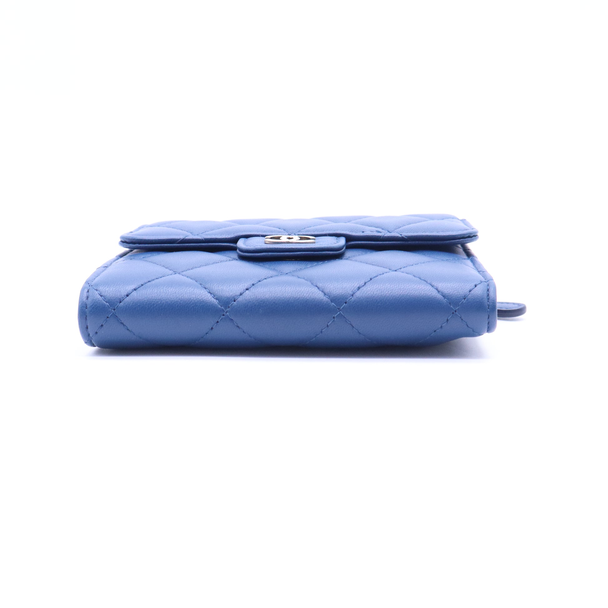 Chanel Lambskin Quilted Compact Flap Wallet Royal Blue W21136