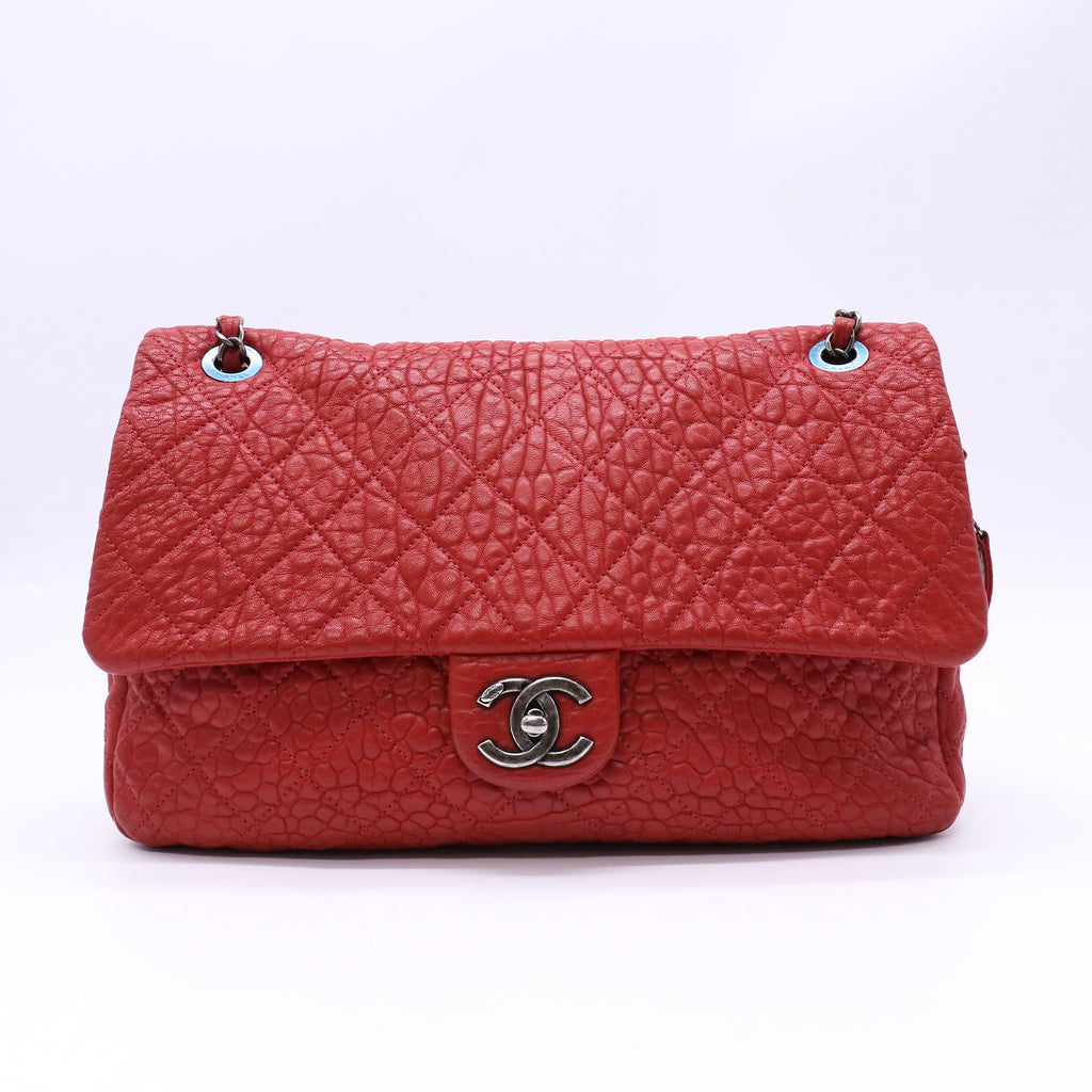 Chanel Red Quilted Glazed Lambskin Leather Medium Flap Bag twins LDJ4699