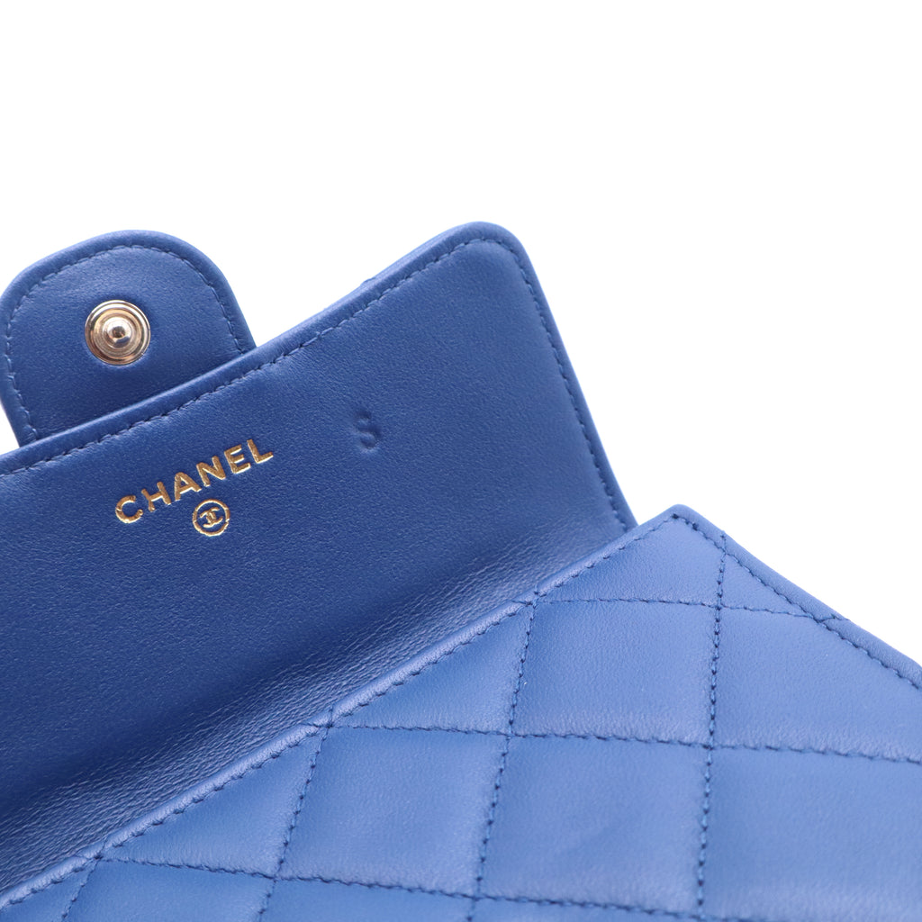 Chanel Lambskin Quilted Compact Flap Wallet Royal Blue W21136