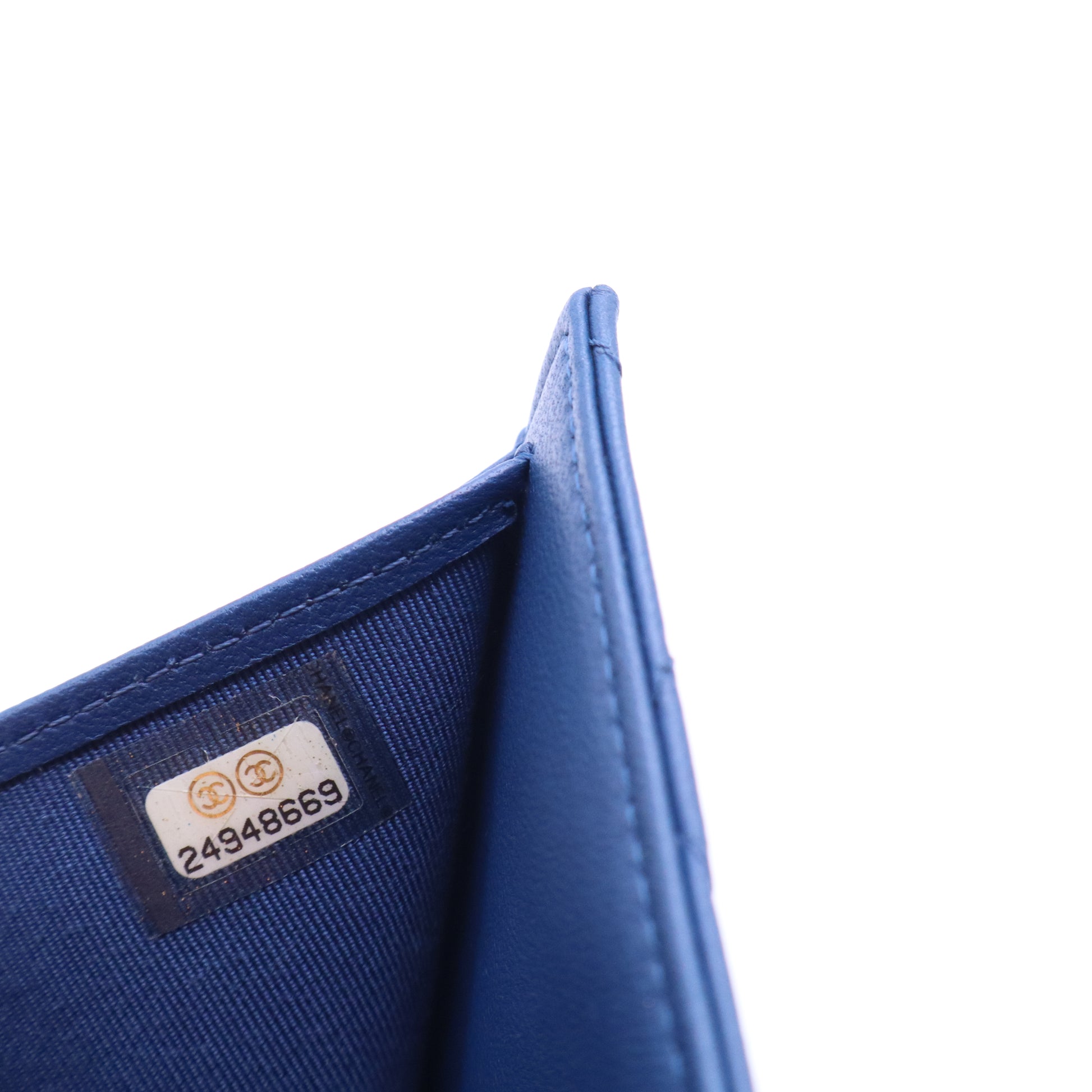Chanel Lambskin Quilted Compact Flap Wallet Royal Blue W21136