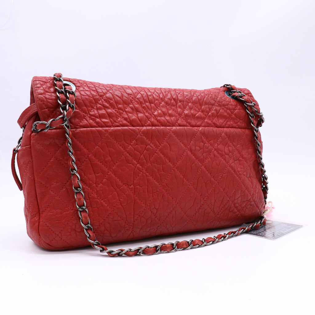 Chanel Red Quilted Glazed Lambskin Leather Medium Flap Bag twins LDJ4699