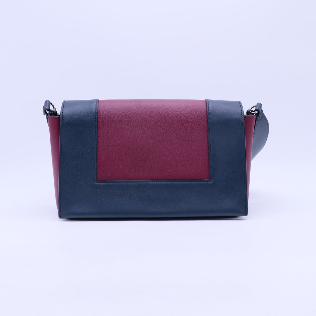 Shiny Smooth Calfskin Medium Frame Shoulder Bag Steel Blue Plum B21244