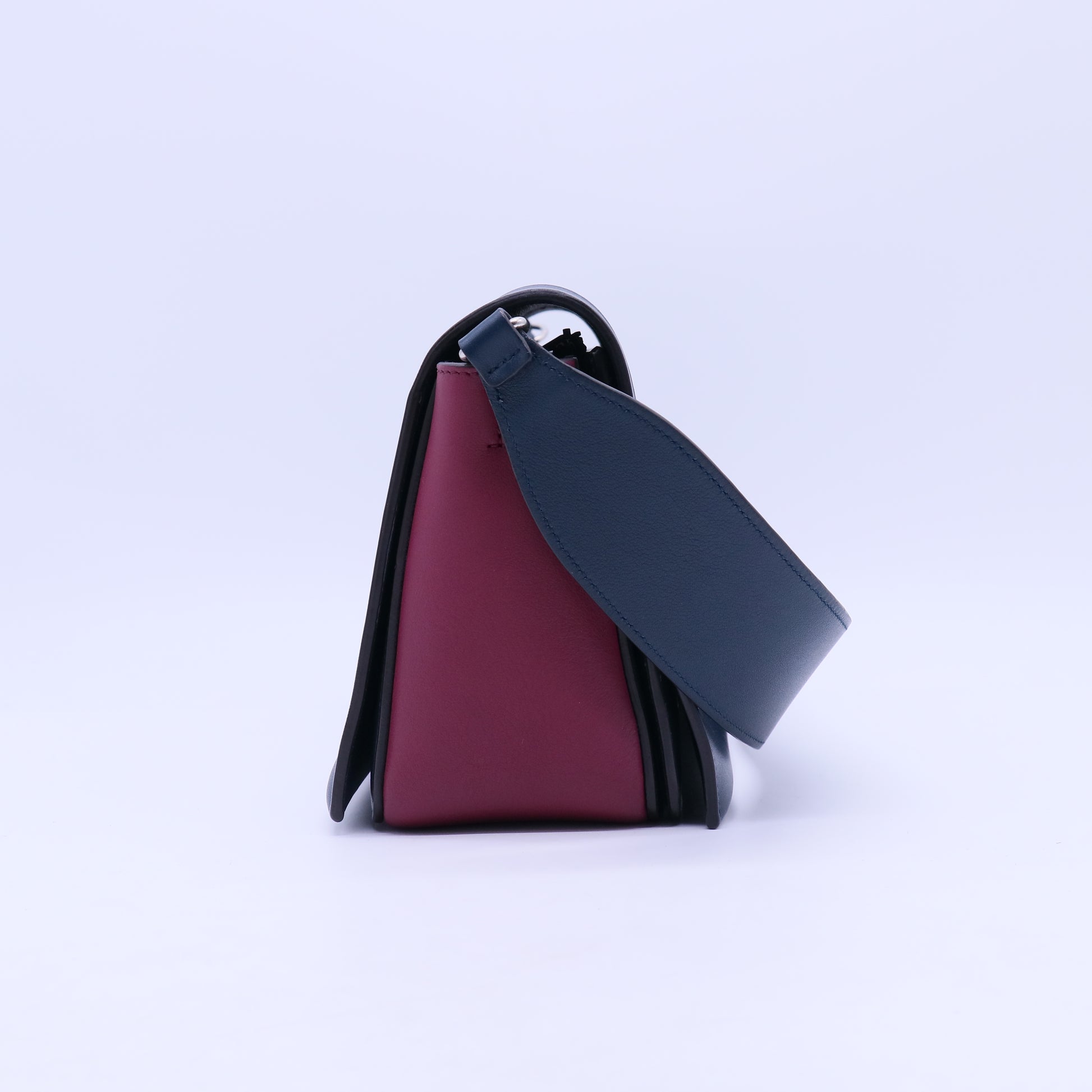 Shiny Smooth Calfskin Medium Frame Shoulder Bag Steel Blue Plum B21244