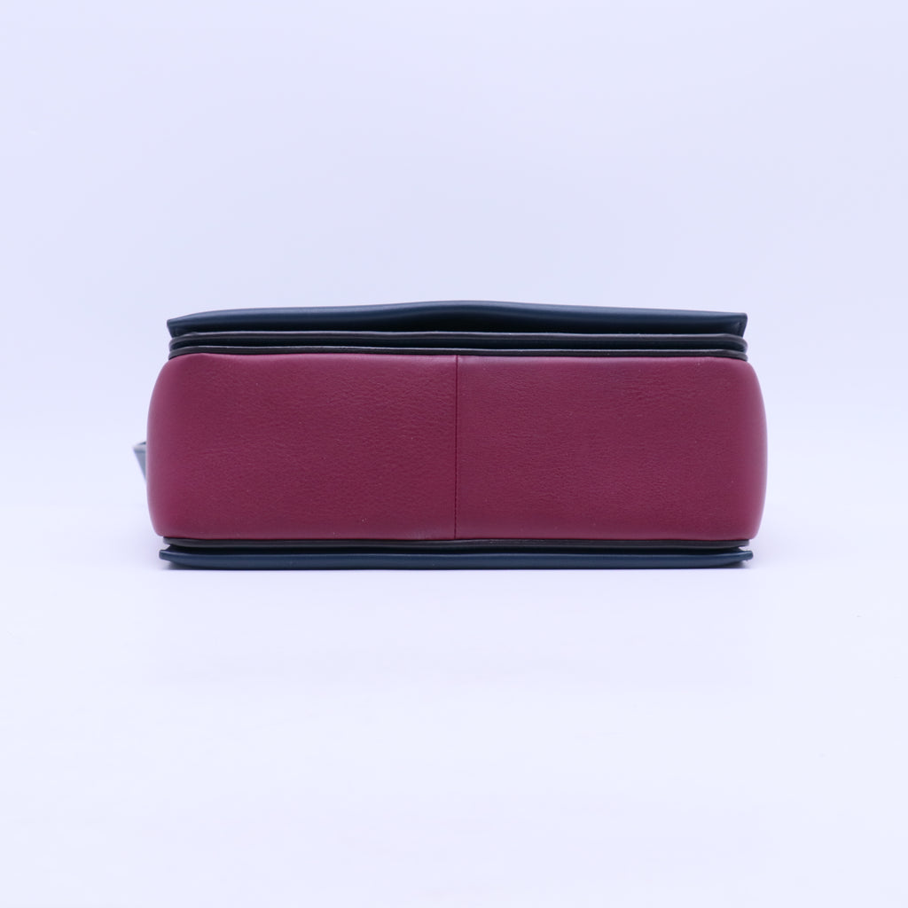 Shiny Smooth Calfskin Medium Frame Shoulder Bag Steel Blue Plum B21244