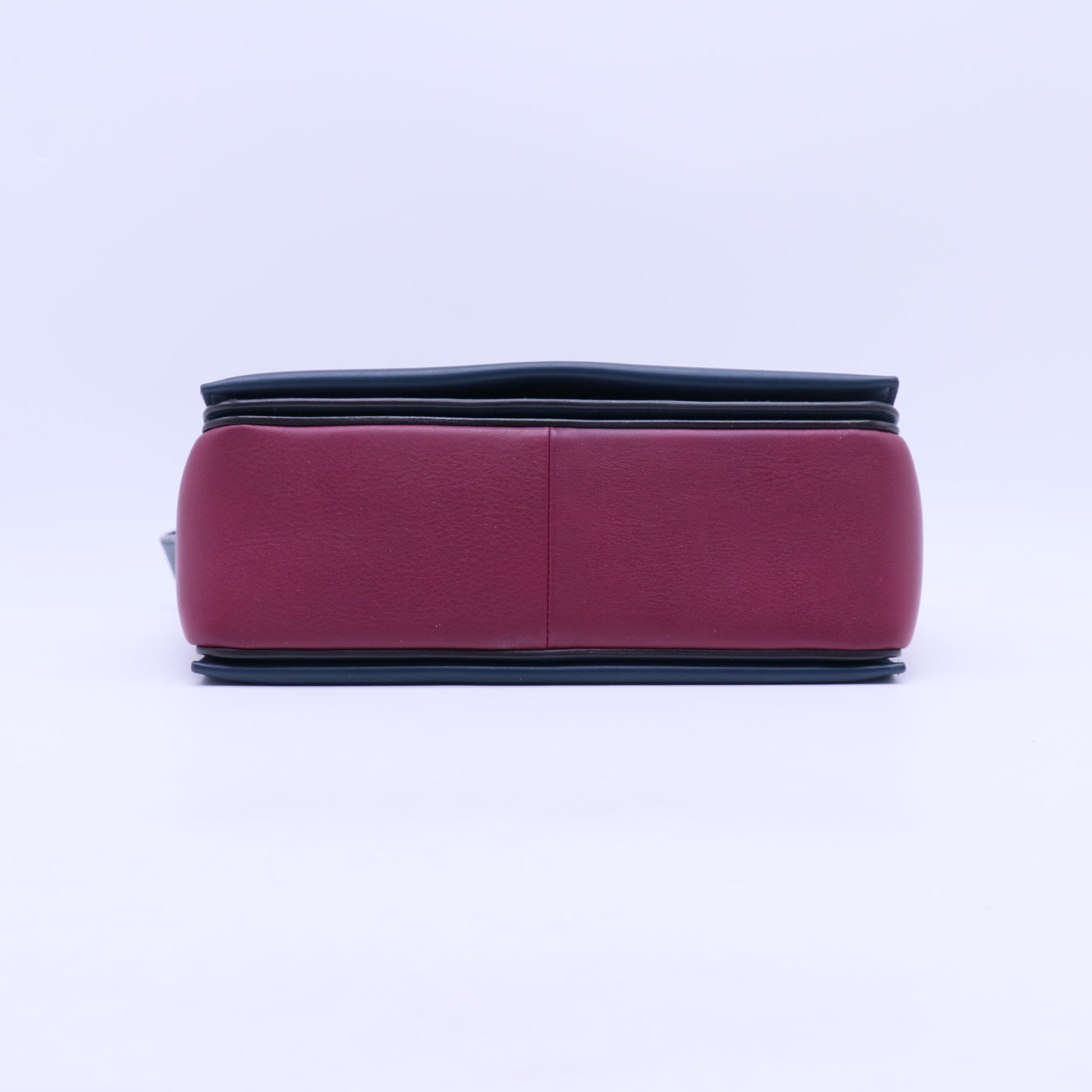 Shiny Smooth Calfskin Medium Frame Shoulder Bag Steel Blue Plum B21244
