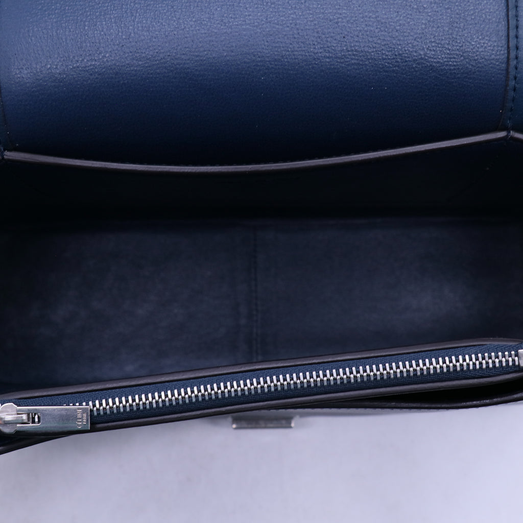Shiny Smooth Calfskin Medium Frame Shoulder Bag Steel Blue Plum B21244