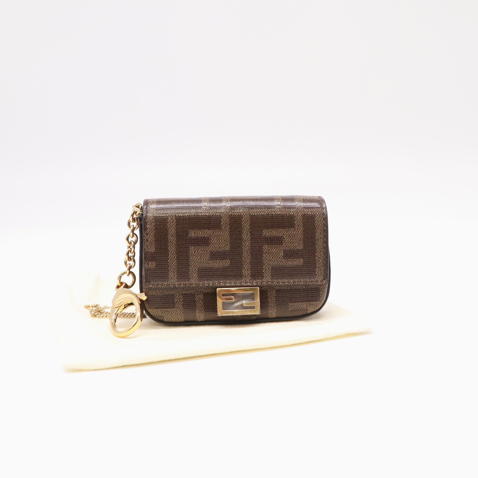 Chain Baguette Charm Bag Zucca Coated Canvas Nano Twins LDJ4785