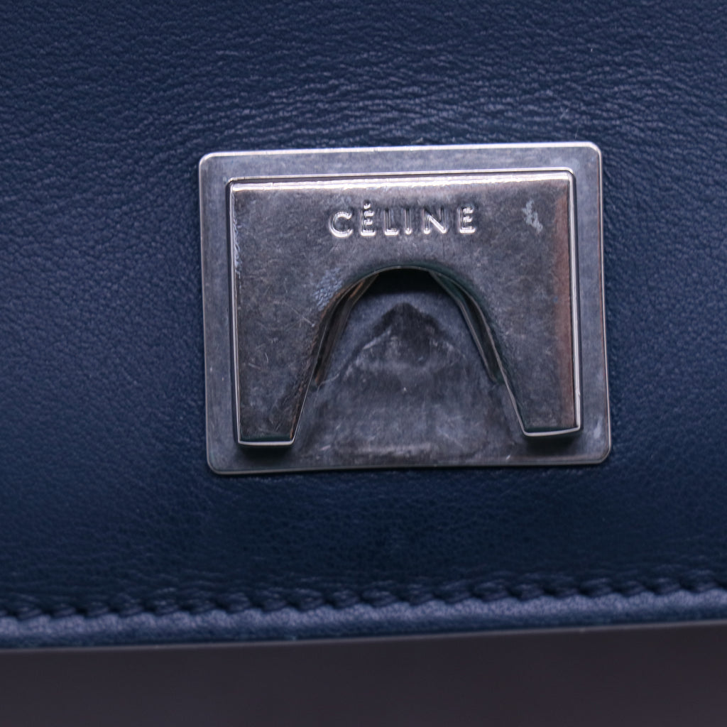 Shiny Smooth Calfskin Medium Frame Shoulder Bag Steel Blue Plum B21244