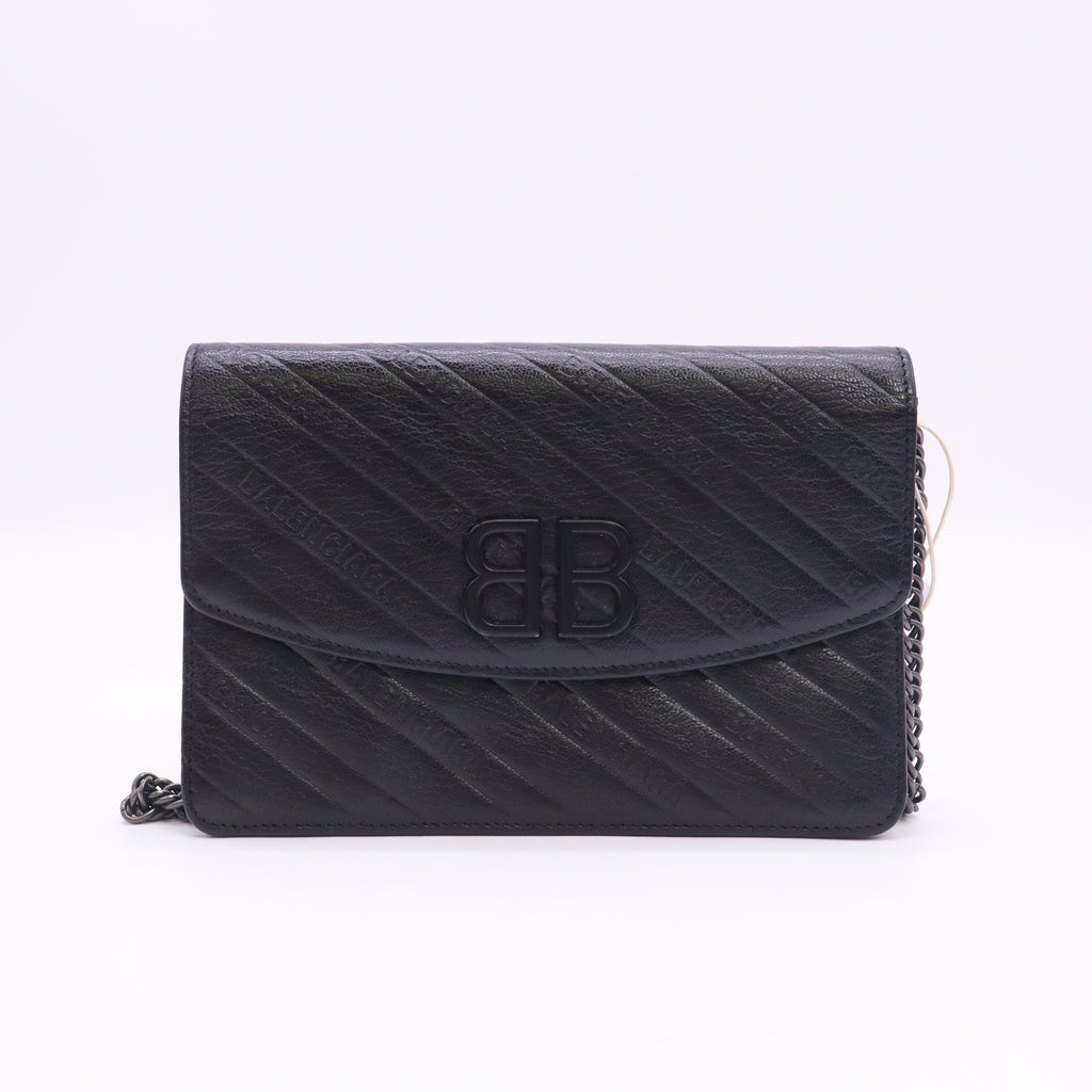Balenciaga Shiny Goatskin Diagonal Logo Embossed BB Wallet on Chain B24460
