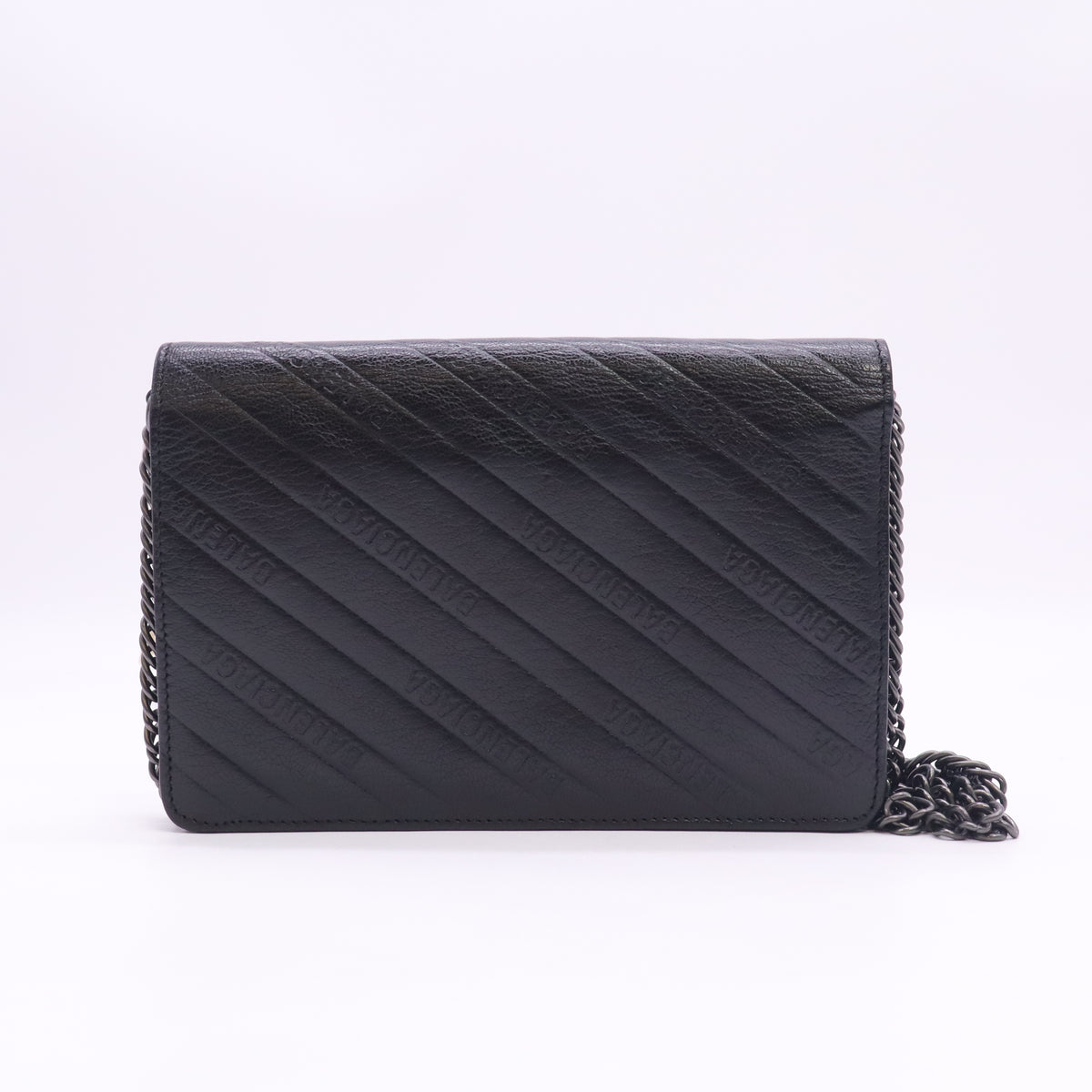 Balenciaga Shiny Goatskin Diagonal Logo Embossed BB Wallet on Chain B24460